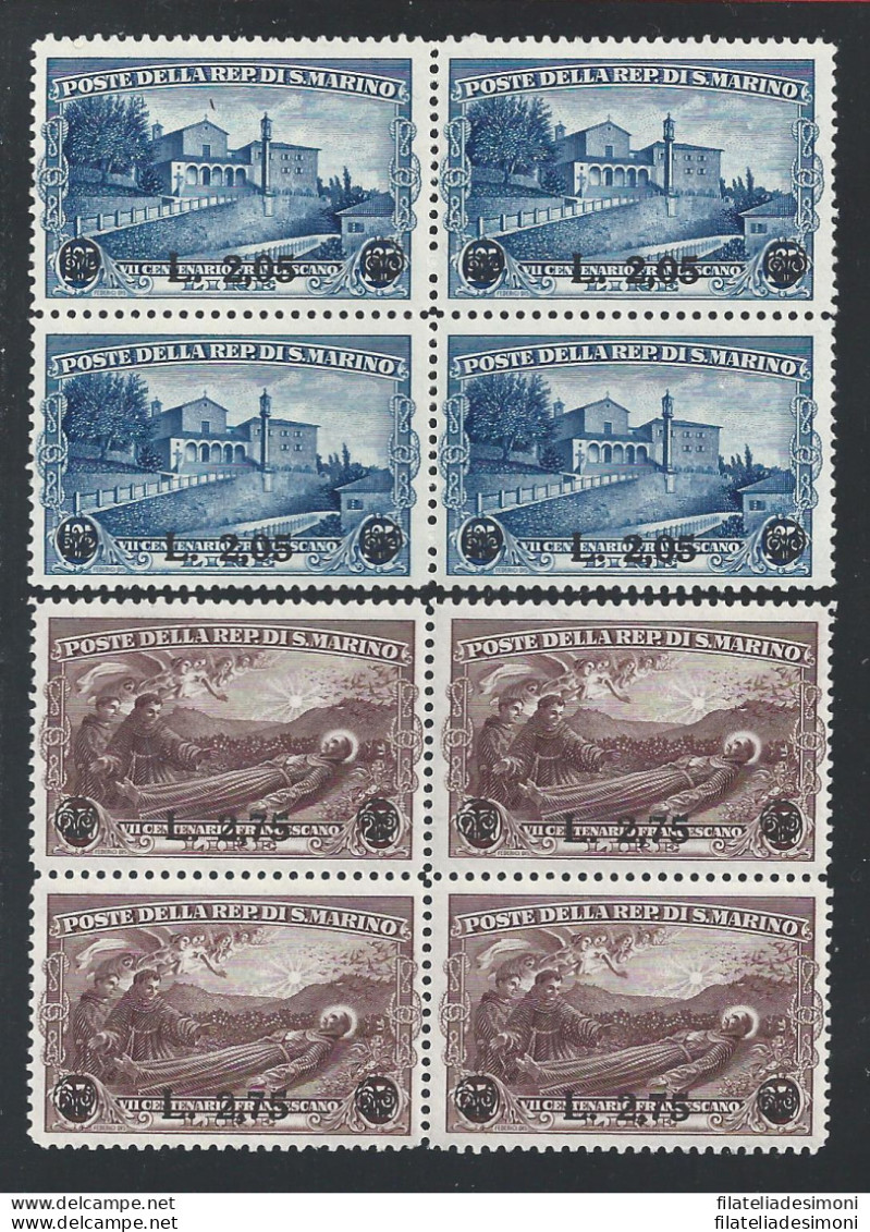 1936 SAN MARINO, N° 208/209 - San Francesco Soprastampato - 2 Valori MNH** Bloc - Altri & Non Classificati