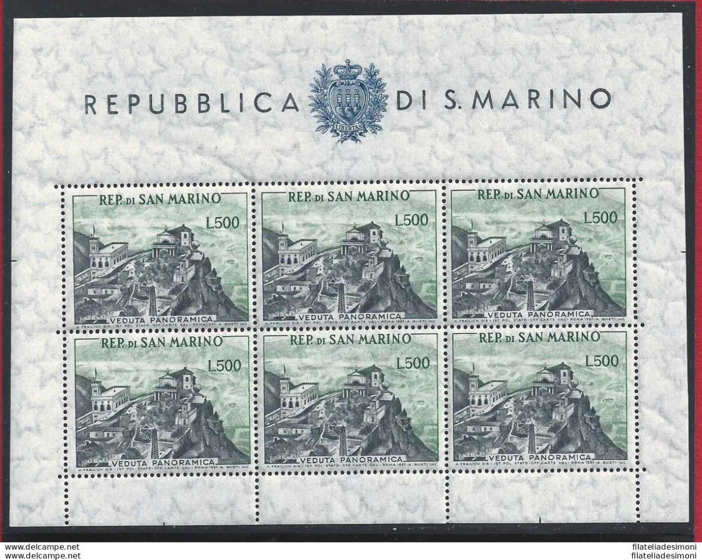 1958 SAN MARINO, BF N° 18 Panorama MNH/** - Blocks & Kleinbögen