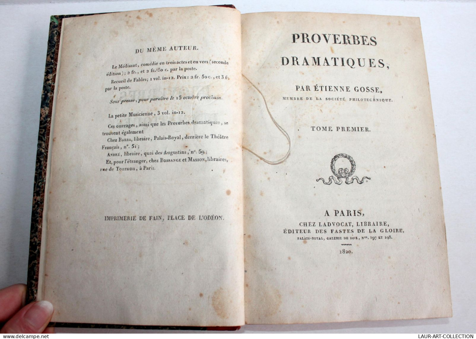 PROVERBES DRAMATIQUES Par ETIENNE GOSSE, TOME I 1820 LADVOCAT LIVRE THEATRE XIXe / ANCIEN LIVRE XIXe SIECLE (1803.173) - French Authors