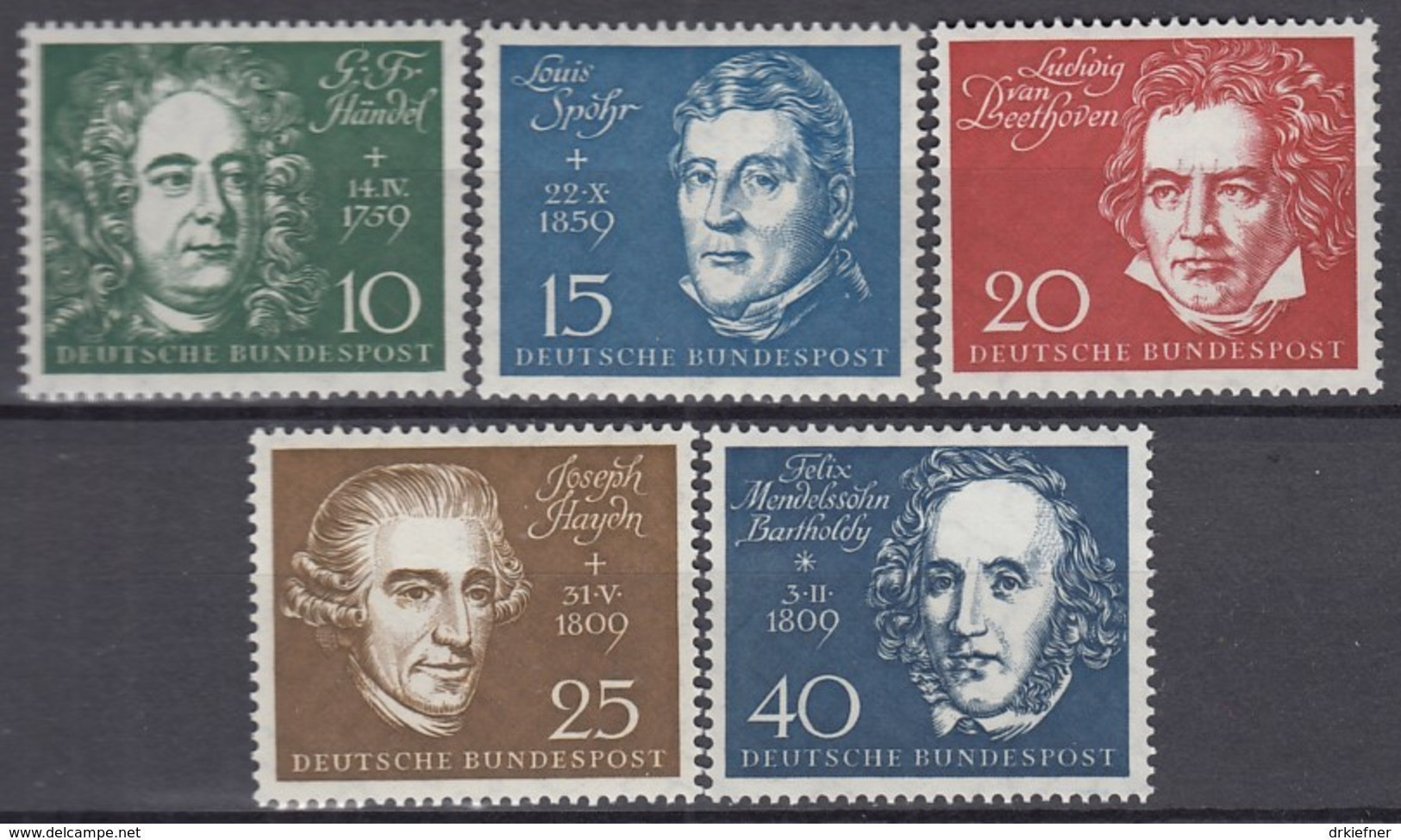 BRD 315-319, Postfrisch **, Beethoven-Block-Marken, 1959 - Unused Stamps