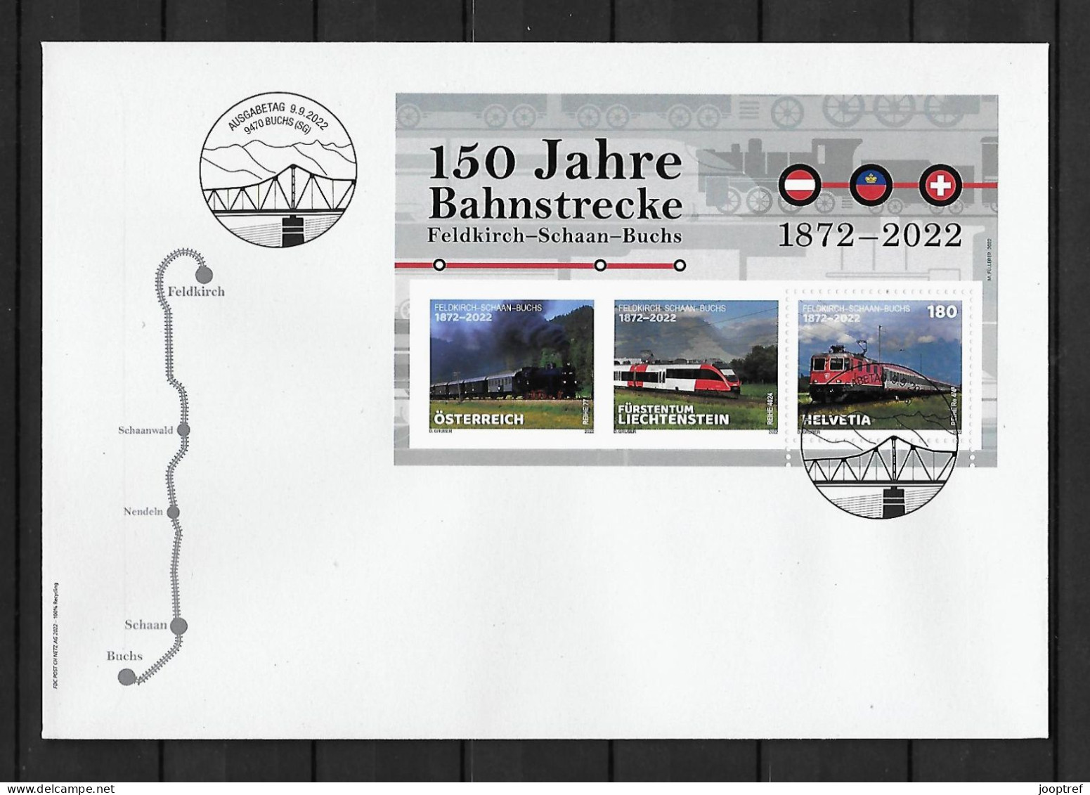 2022 Joint Switzerland - Austria - Liechtenstein, FDC SWITZERLAND: Railway 150 Years - Joint Issues