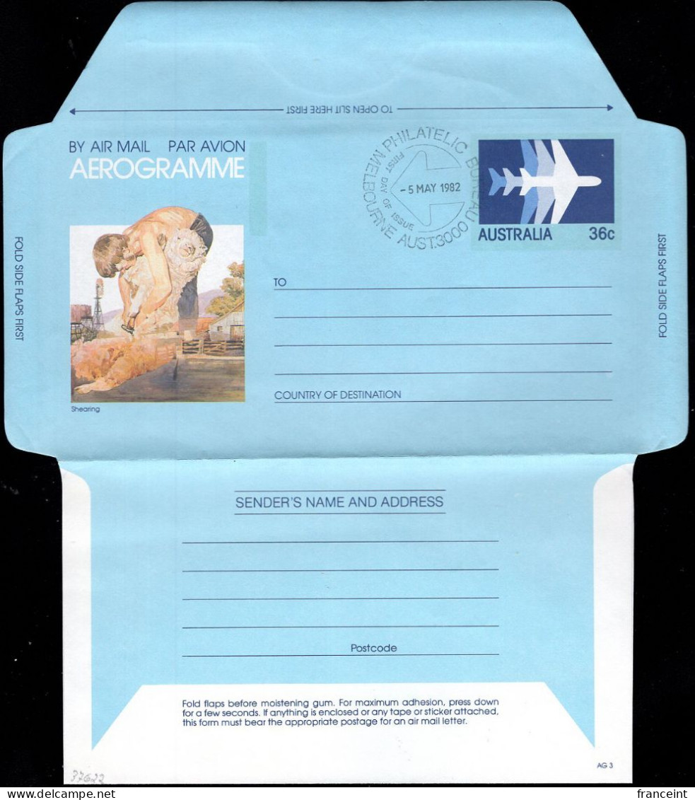 AUSTRALIA(1982) Sheep Shearing. 36c Illustrated Aerogramme. - Aerogramme