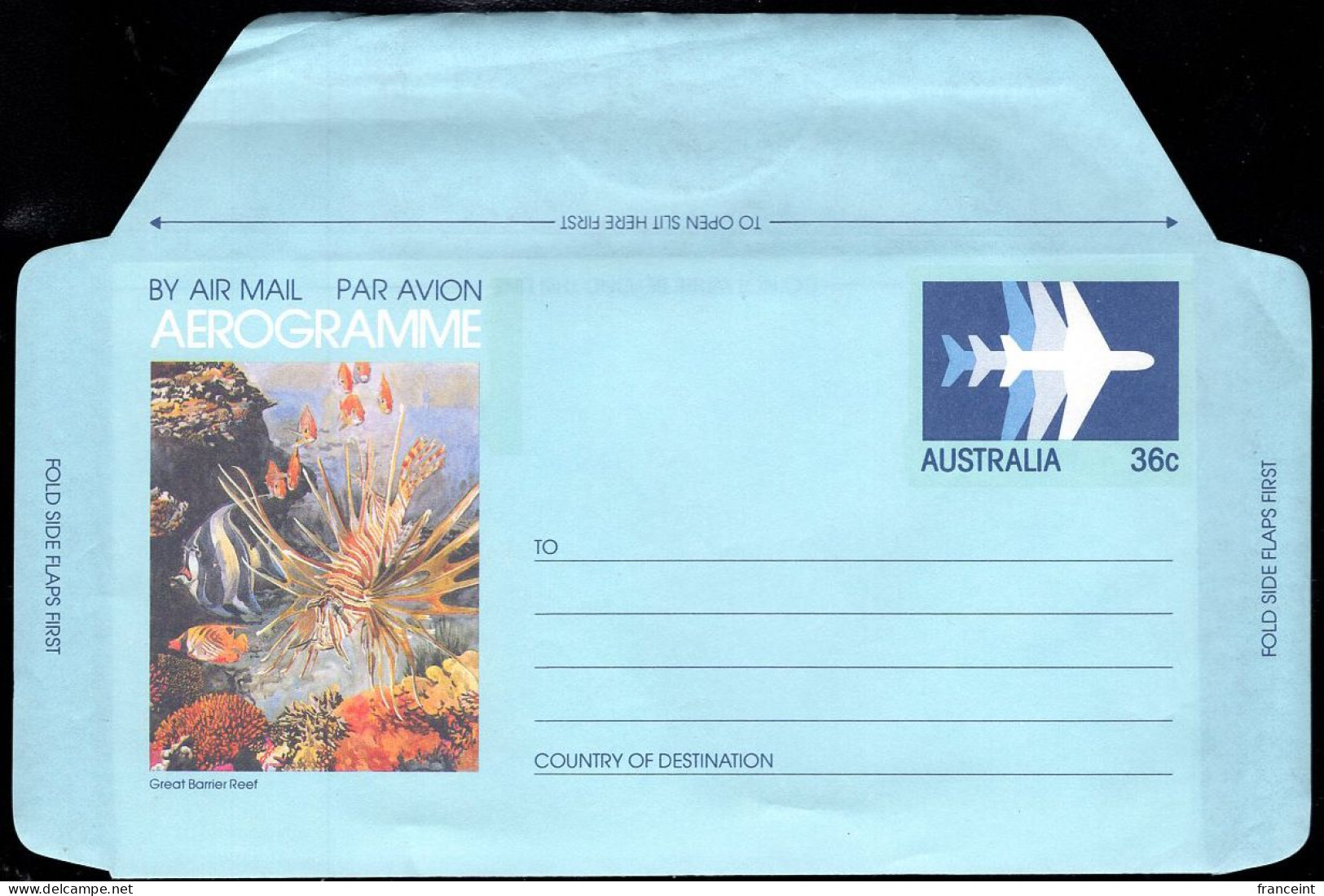 AUSTRALIA(1982) Great Barrier Reef. 36c Illustrated Aerogramme. - Aerogrammi