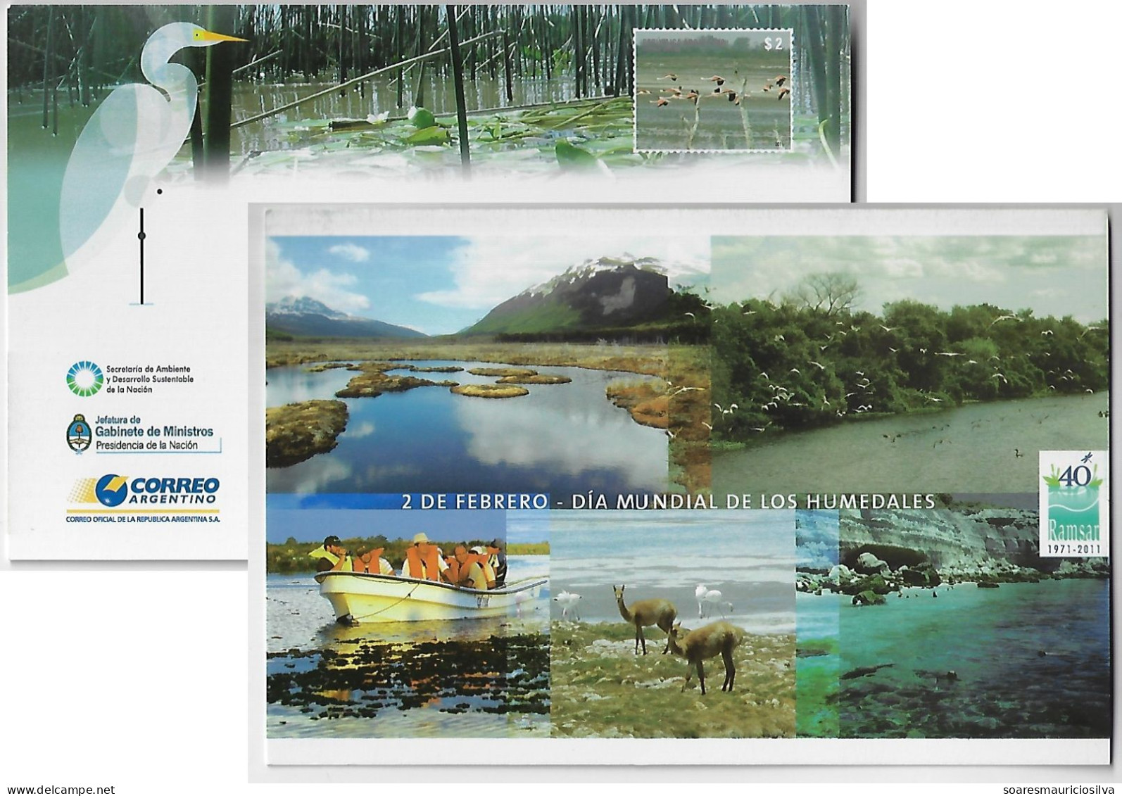 Argentina 2011 Postal Stationery Card World Wetlands Day Tourism Heron Flamingo Lake Vicuña Unused - Cigognes & échassiers