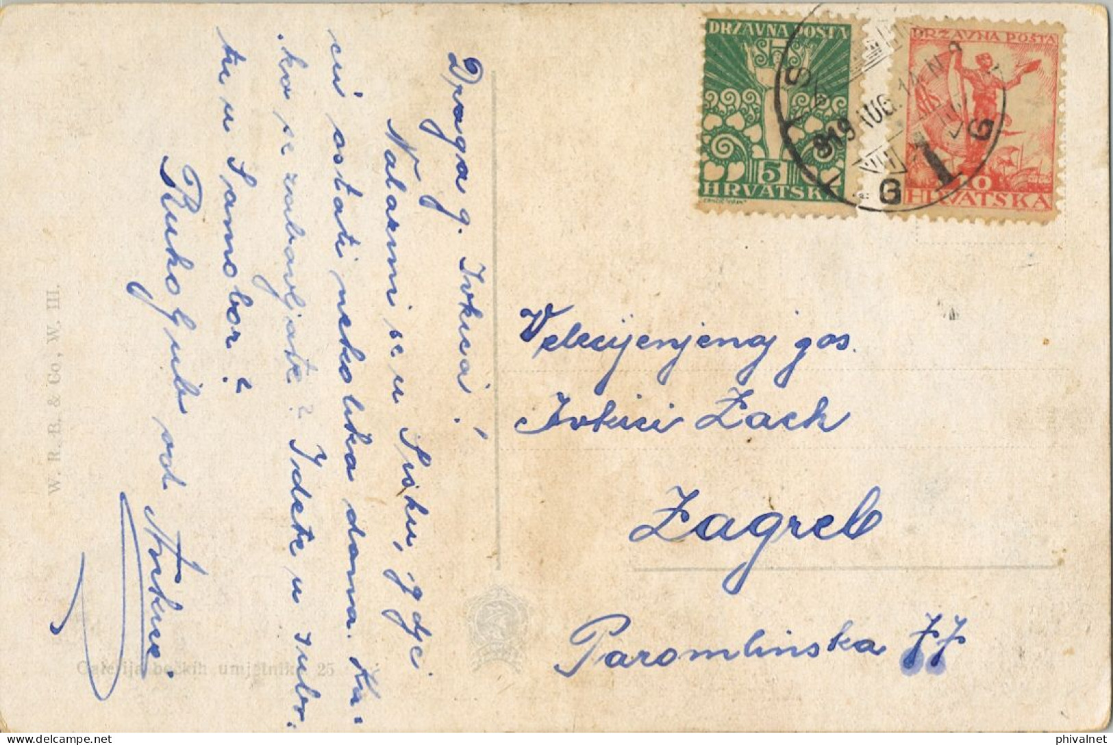 1919 YUGOSLAVIA , T.P. CIRCULADA  A ZAGREB , YV. 55 , 56 , SERIE ESPECIAL , CROACIA , DALMACIA - Briefe U. Dokumente
