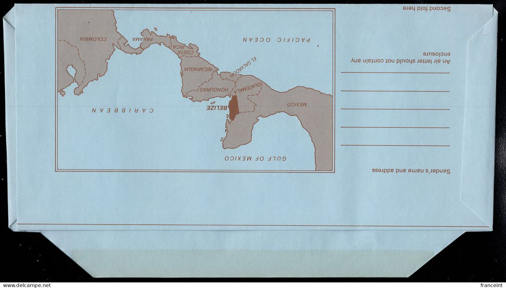 BELIZE(1985) Scallop (Chlamys Imbricata). Map Of Central America. 35c Illustrated Aerogramme. - Belice (1973-...)