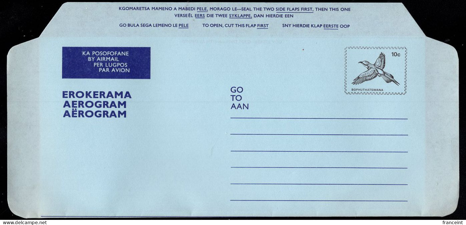 BOPHUTHATSWANA(1984) Bird. 10c Aerogramme. - Bophuthatswana