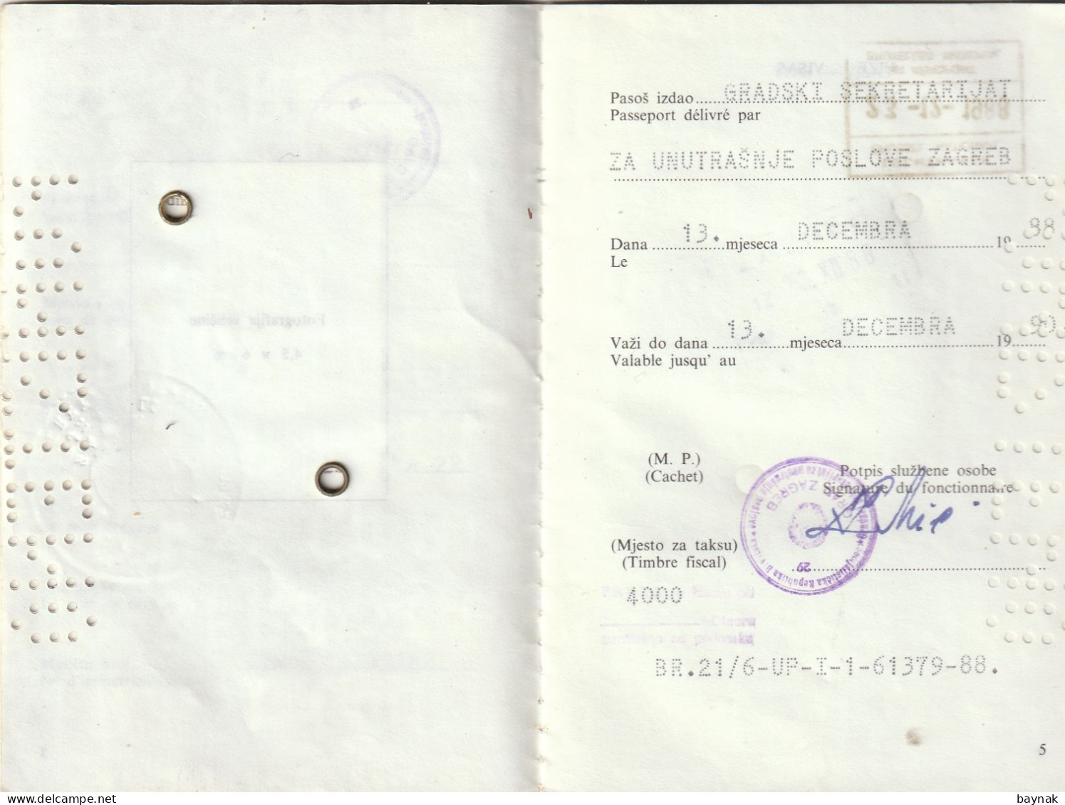 Q157  --  PASSPORT  --   SFR YUGOSLAVIA  --   PASSEPORT DE L `ENFANT  --  GIRL, 5 YEAR  --  1988 - Historische Documenten