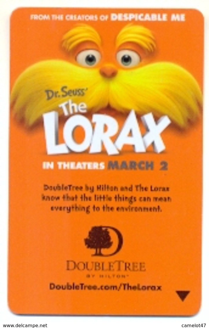 Hilton DoubleTree Hotels, Used, Magnetic Hotel Room Key Card, #  Hilton-91  The Lorax Movie Advert - Cartes D'hotel