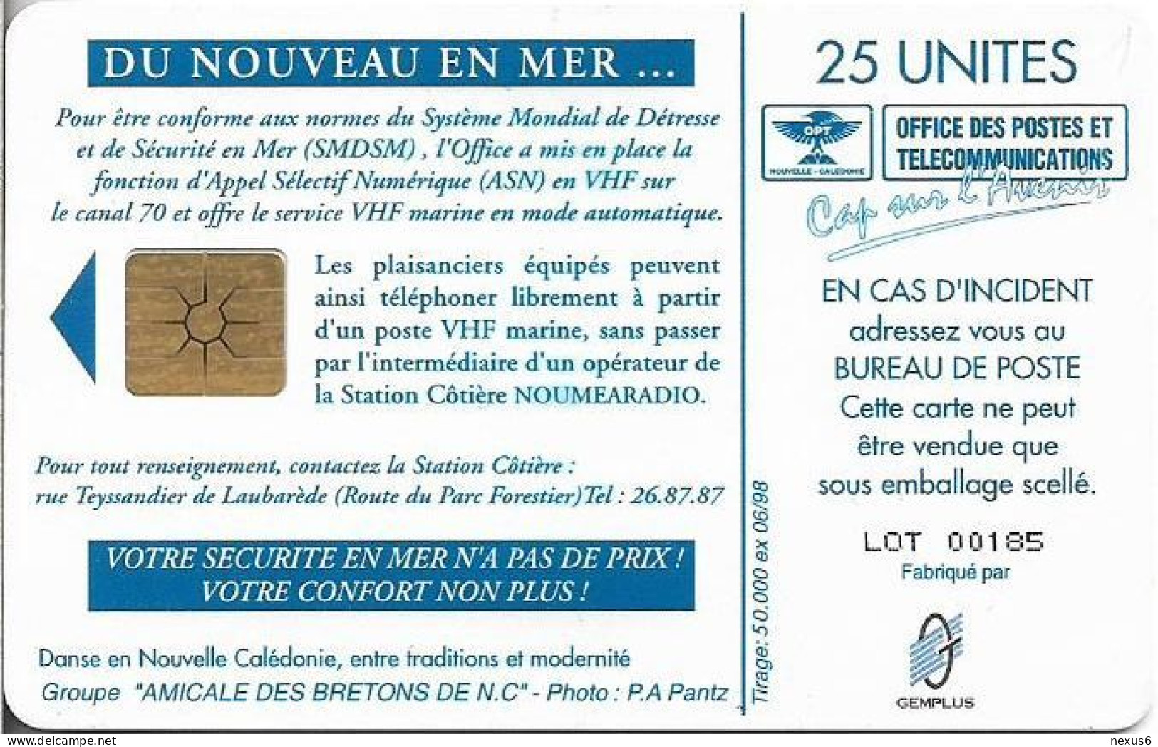 New Caledonia - OPT - Amicale Des Bretons - Gem1B Not Symm. White/Gold, 06.1998, 25Units, 50.000ex, Used - Neukaledonien