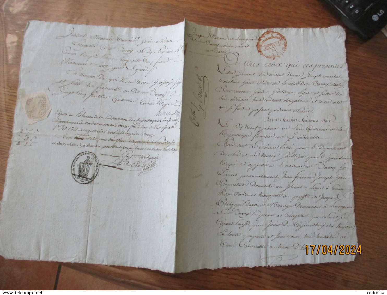 19 PRAIRIAL DE L'AN QUATRIEME DE LA REPUBLIQUE JEAN FRANCOIS JOZEPOTS GERM AU JOLIMET A VENDU A JACQUES DAVOINE A LOUVIG - Manuscritos