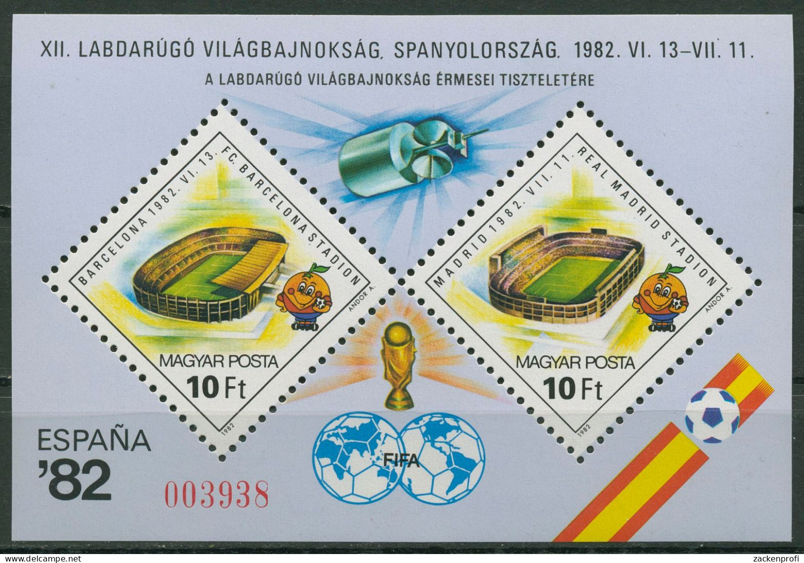 Ungarn 1982 Fußball-WM Spanien Stadien Sonder-Block 155 A I Postfrisch (C92592) - Blocks & Kleinbögen