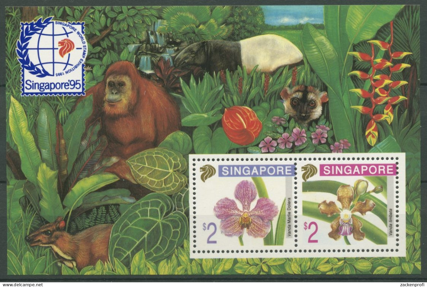 Singapur 1995 Orchideen Orang-Utan SINGAPORE'95 Block 33 A Postfrisch (C8696) - Singapore (1959-...)