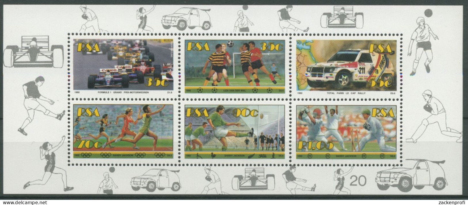 Südafrika 1992 Sport Rugby Fußball Kricket Block 29 Postfrisch (C25094) - Blocs-feuillets
