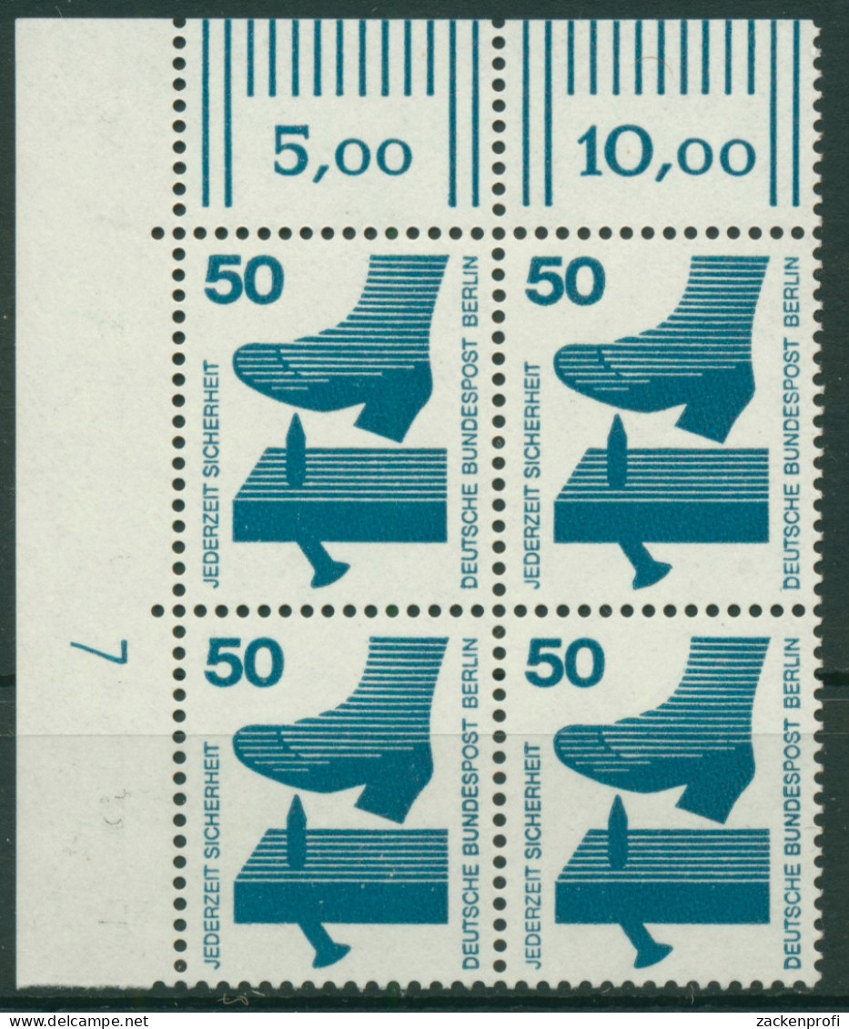 Berlin 1971 Unfallverhütung Druckerzeichen 408 DZ 7 Ecke 4er-Block Postfrisch - Unused Stamps