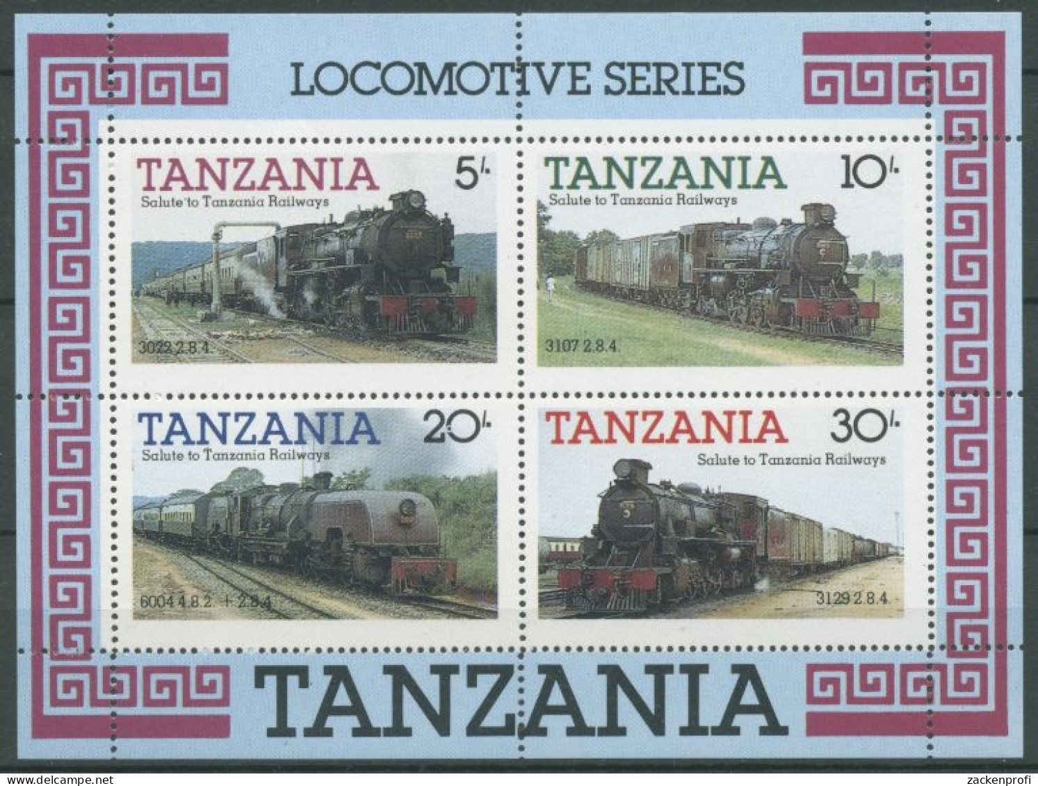 Tansania 1985 Eisenbahn Dampflokomotiven Block 44 Postfrisch (C27384) - Tansania (1964-...)