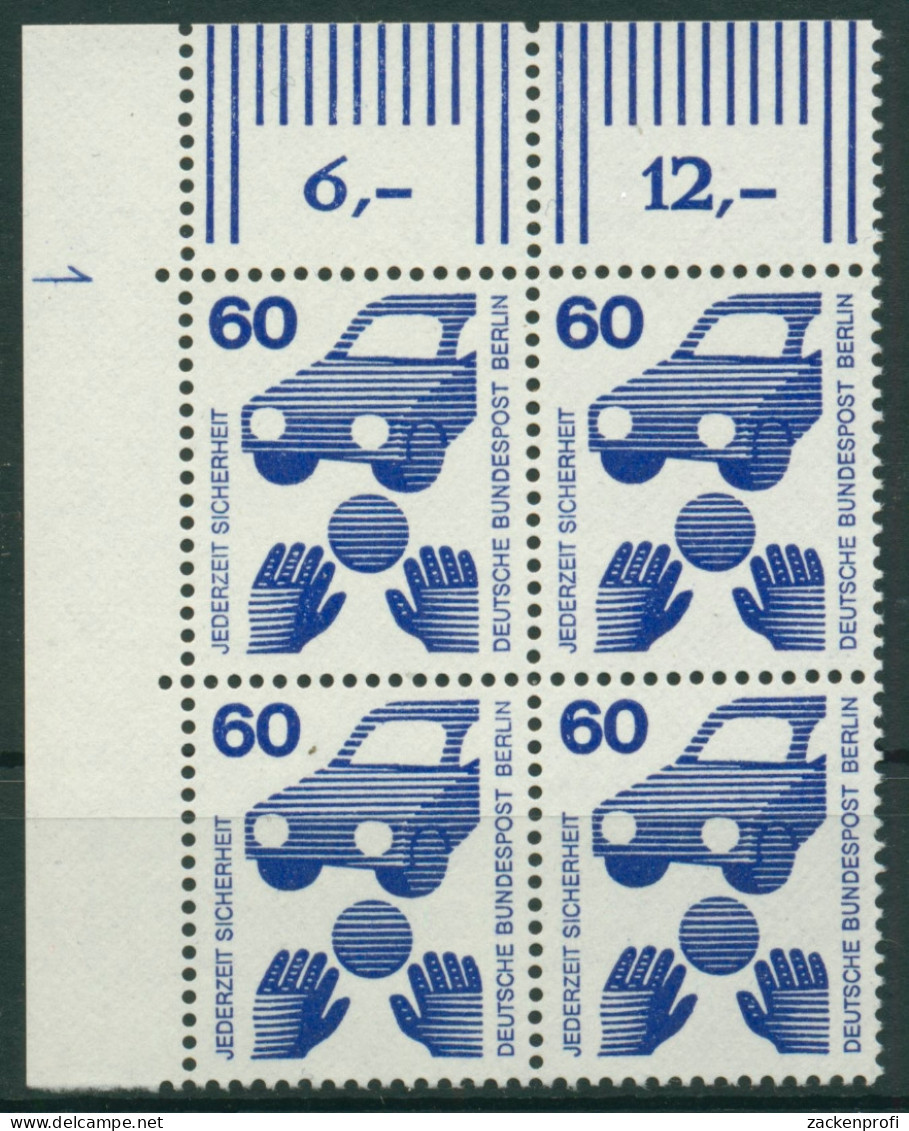Berlin 1971 Unfallverhütung Druckerzeichen 409 DZ 1 Ecke 4er-Block Postfrisch - Unused Stamps