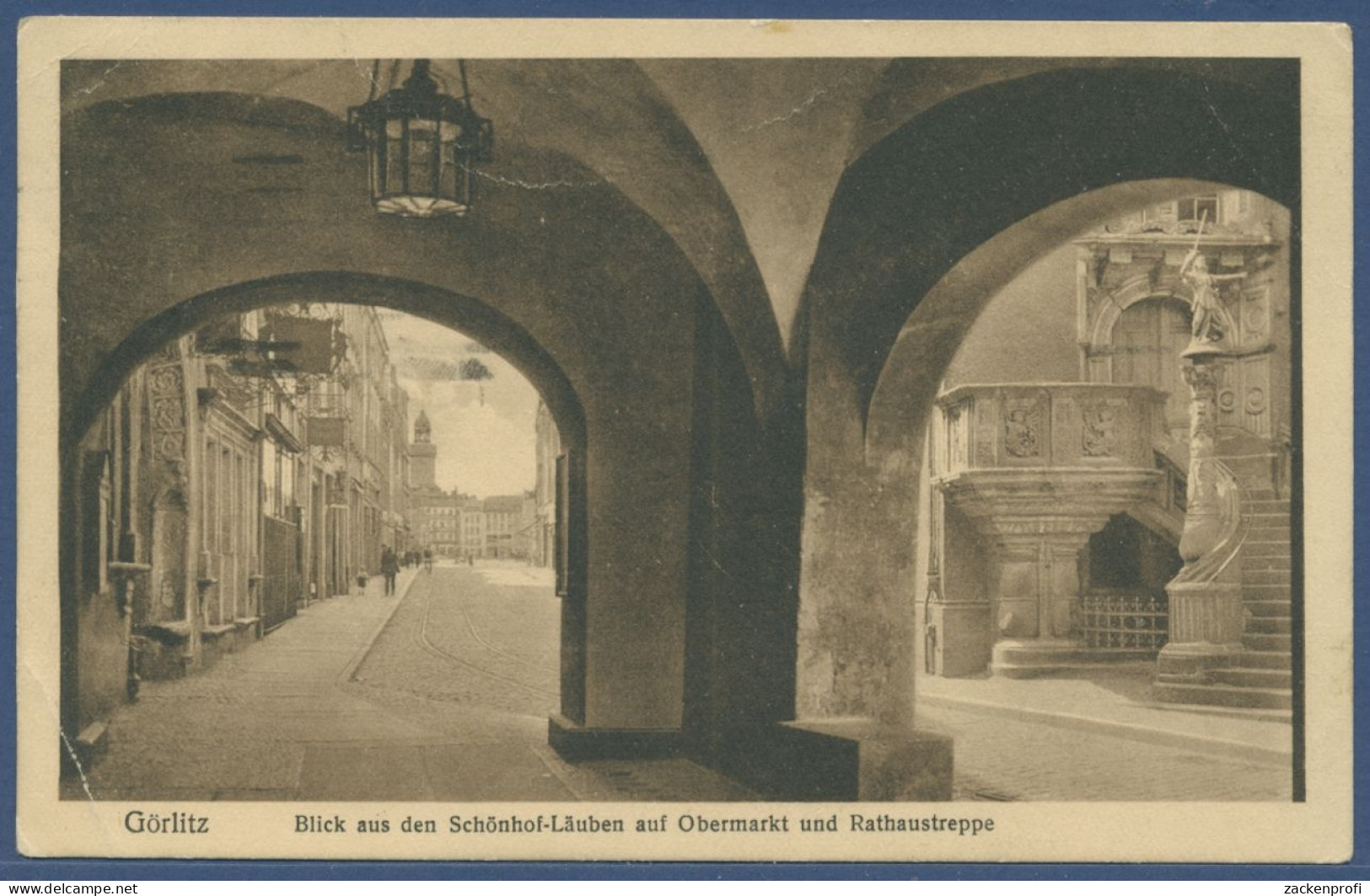 Görlitz Obermarkt Und Rathaustreppe, Gelaufen 1925 (AK2332) - Goerlitz