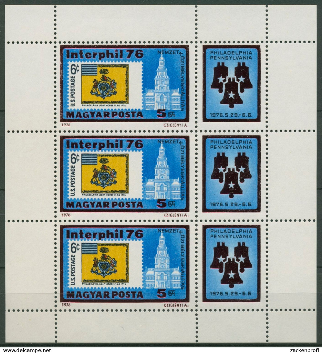 Ungarn 1976 INTERPHIL USA MiNr. 959 Kleinbogen 3122 A K Postfrisch (C92823) - Blocs-feuillets