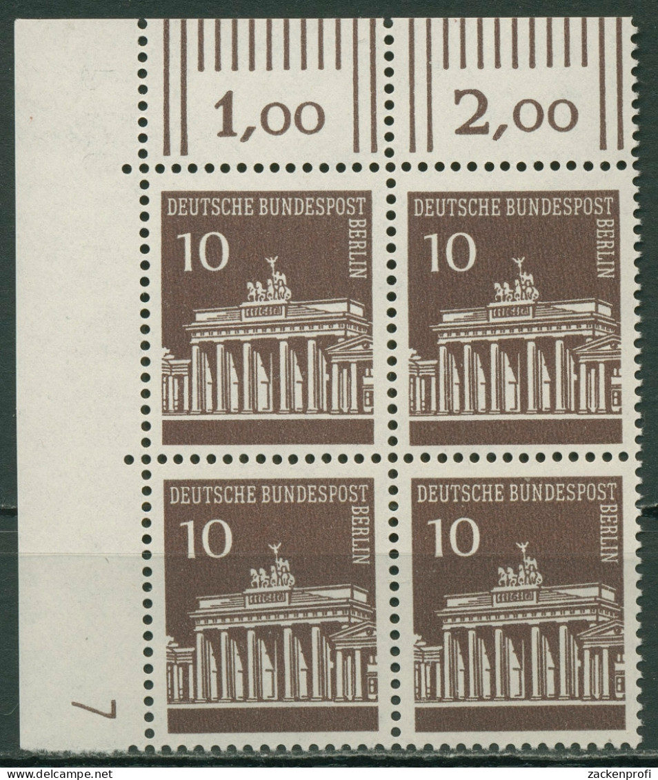 Berlin 1966 Brandenburger Tor 4er-Block Ecke Druckerzeichen 286 DZ 7 Postfrisch - Unused Stamps