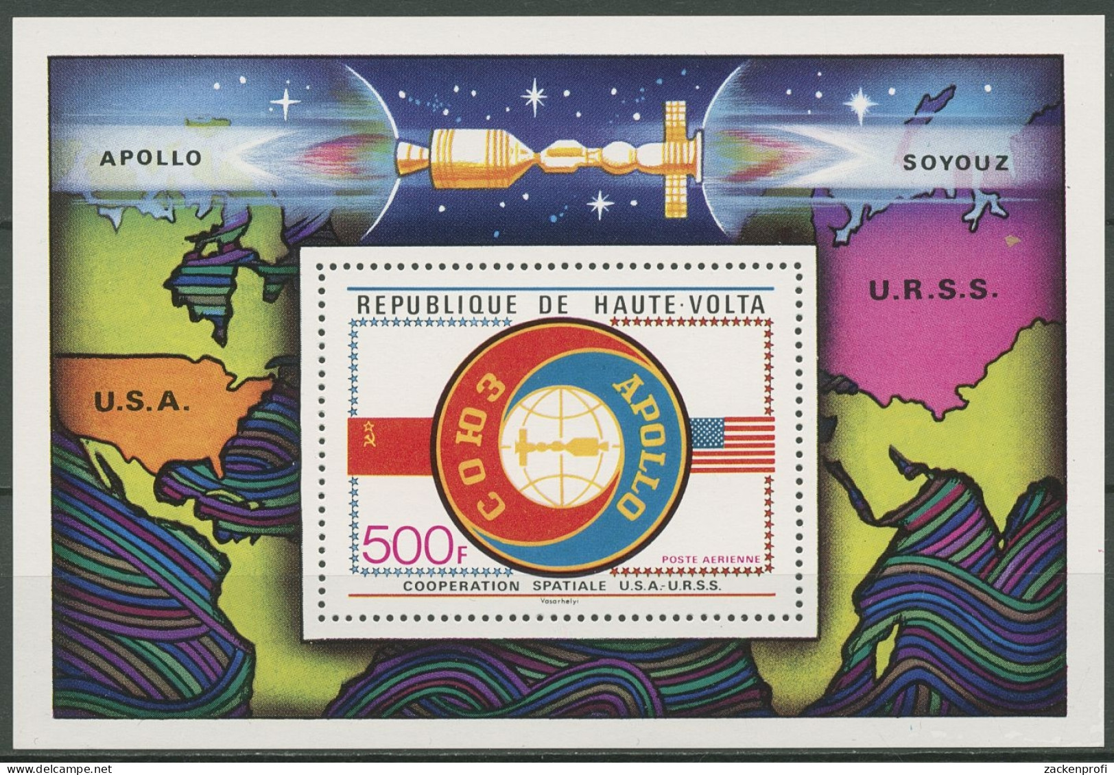 Obervolta 1975 Raumfahrtunternehmen Apollo-Sojus Block 36 Postfrisch (C28856) - Upper Volta (1958-1984)