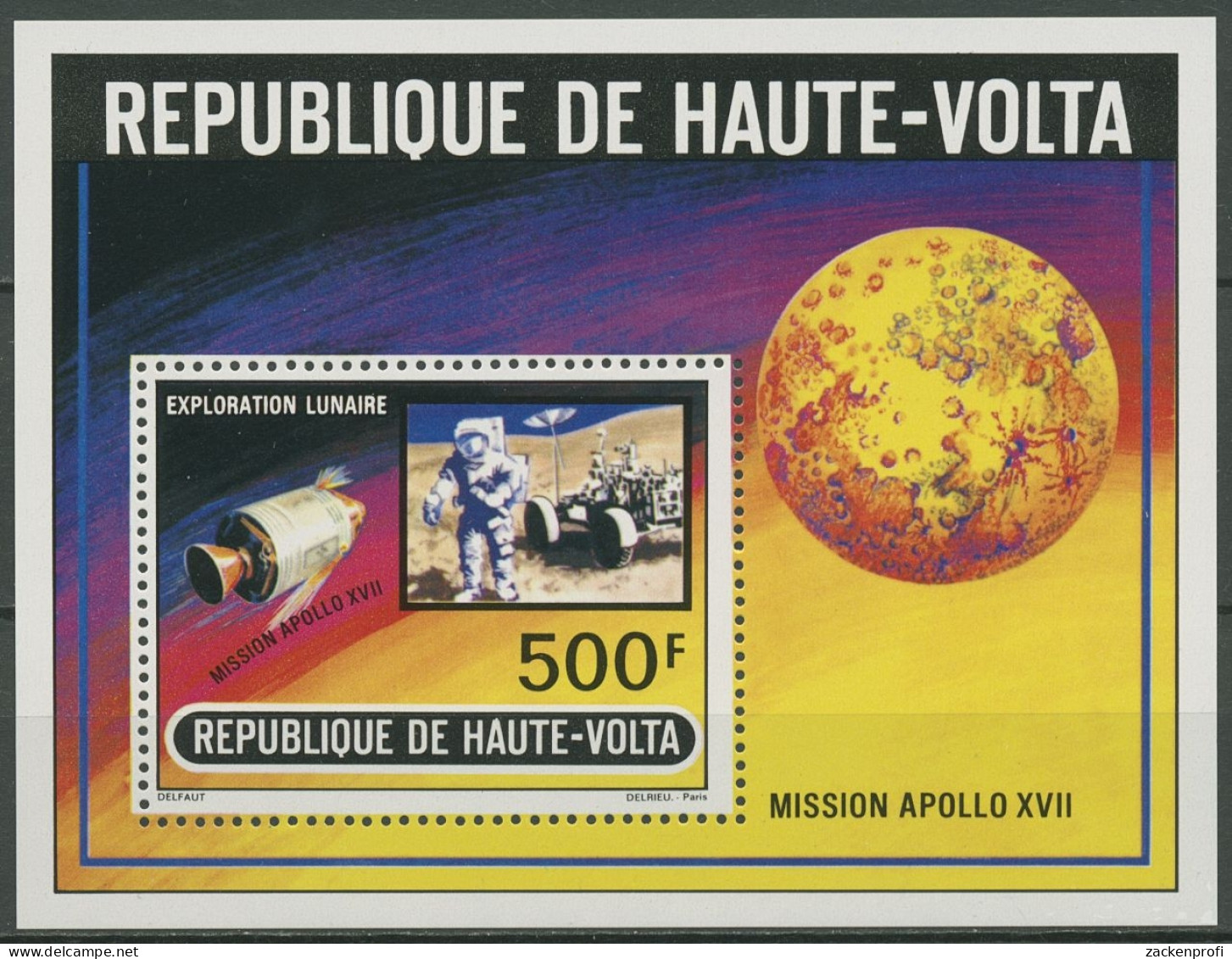 Obervolta 1973 Apollo 17 Raumfahrt Block 10 Postfrisch (C28853) - Haute-Volta (1958-1984)