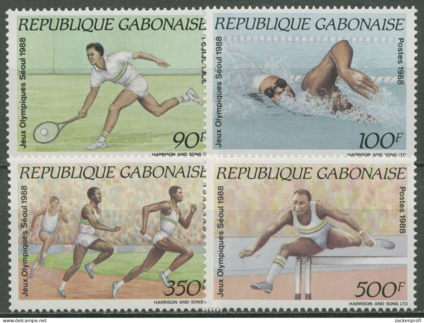 Gabun 1988 Olympische Sommerspiele Seoul Tennis Schwimmen 1021/24 Postfrisch - Gabun (1960-...)