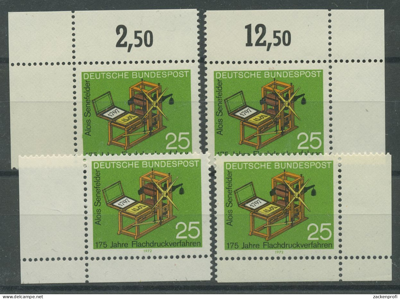 Bund 1972 175 Jahre Flachdruckverfahren 715 Alle 4 Ecken Postfrisch (E277) - Ungebraucht