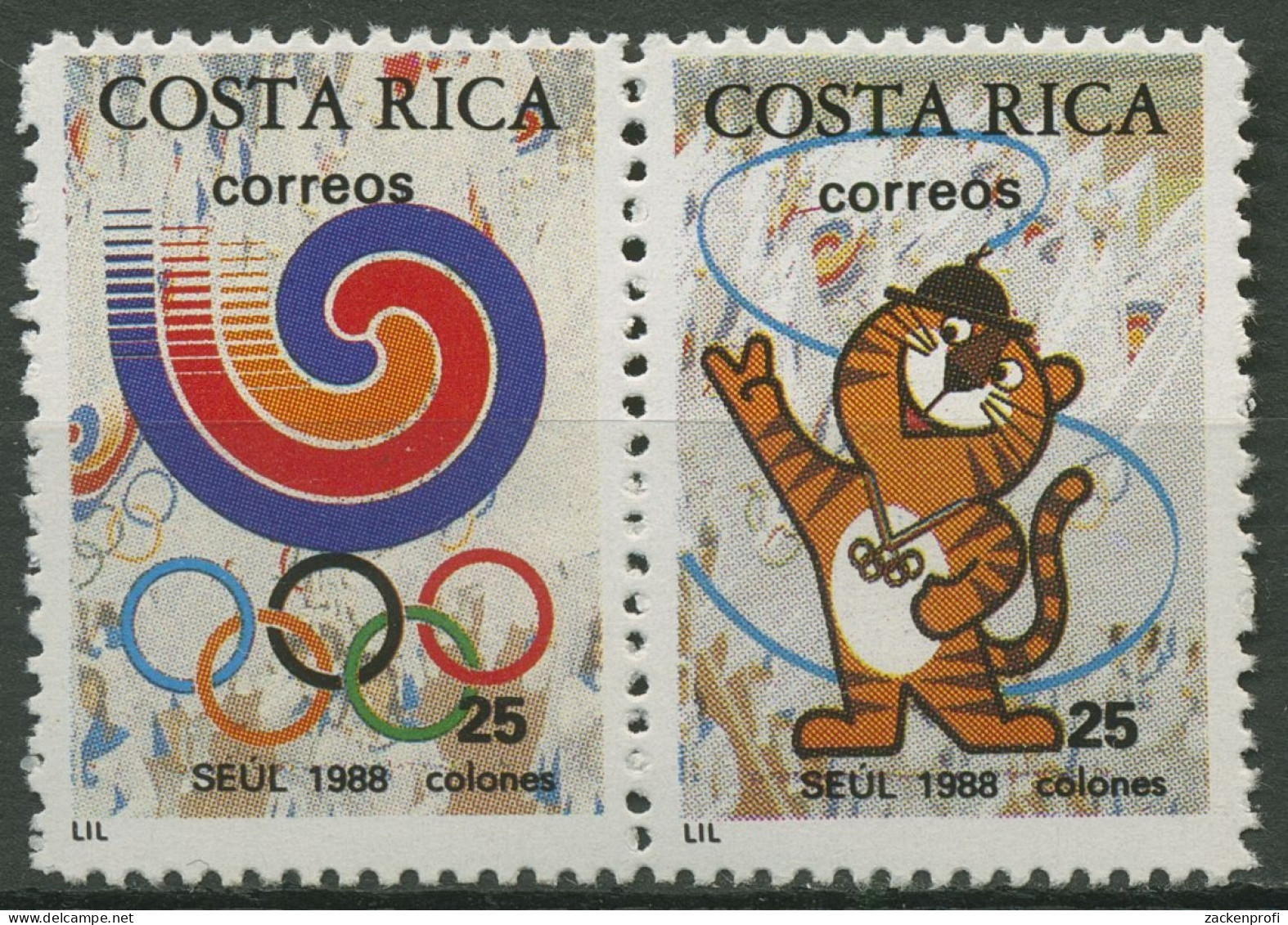 Costa Rica 1988 Olympiade Seoul: Maskottchen, Emblem 1350/51 ZD Postfrisch - Costa Rica