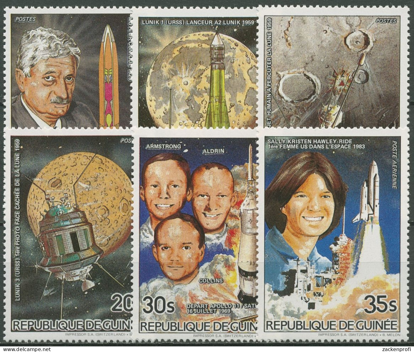 Guinea 1985 Raumfahrt LUNIK Astronauten 1026/31 A Postfrisch - Guinea (1958-...)