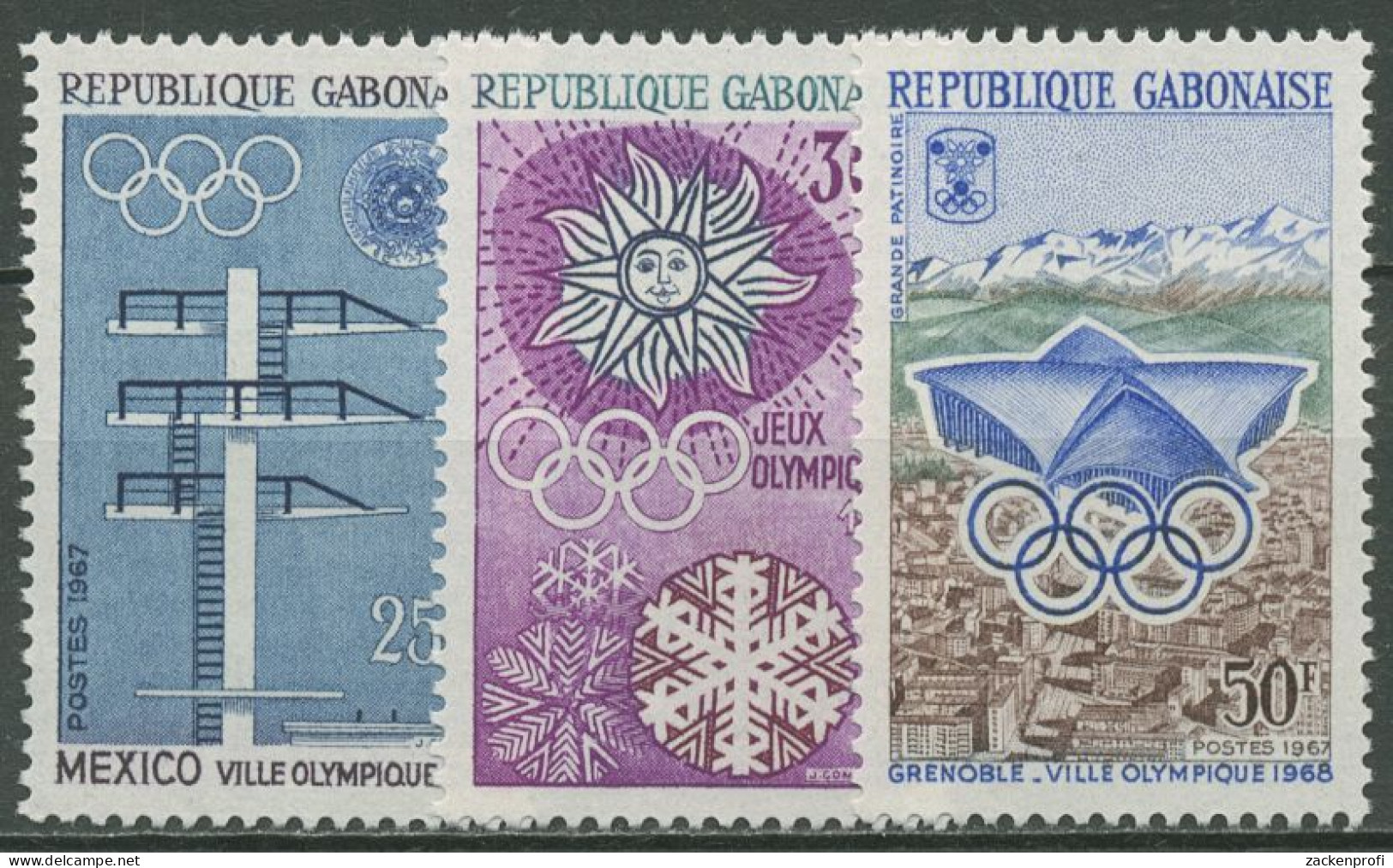 Gabun 1967 Olympische Winterspiele In Grenoble 270/72 Postfrisch - Gabun (1960-...)