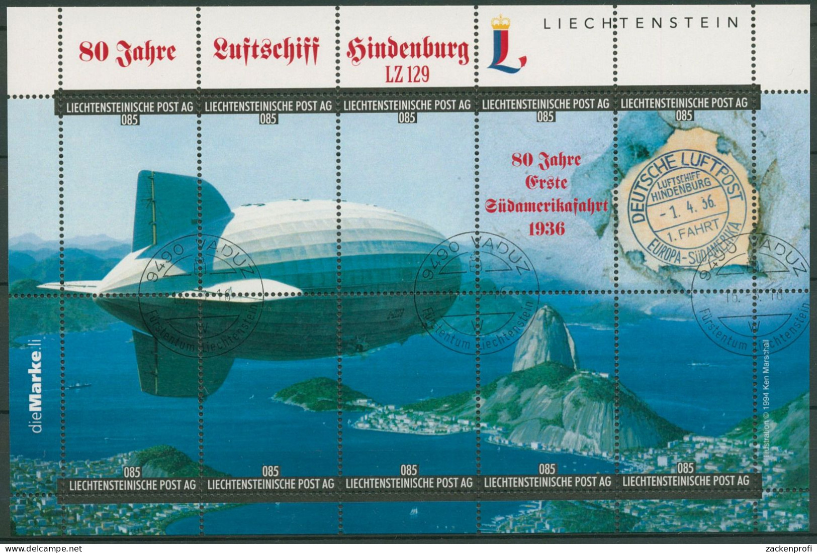Liechtenstein 2016 Kollektionsbogen Luftschiff Hindenburg Gestempelt (C60409) - Blokken