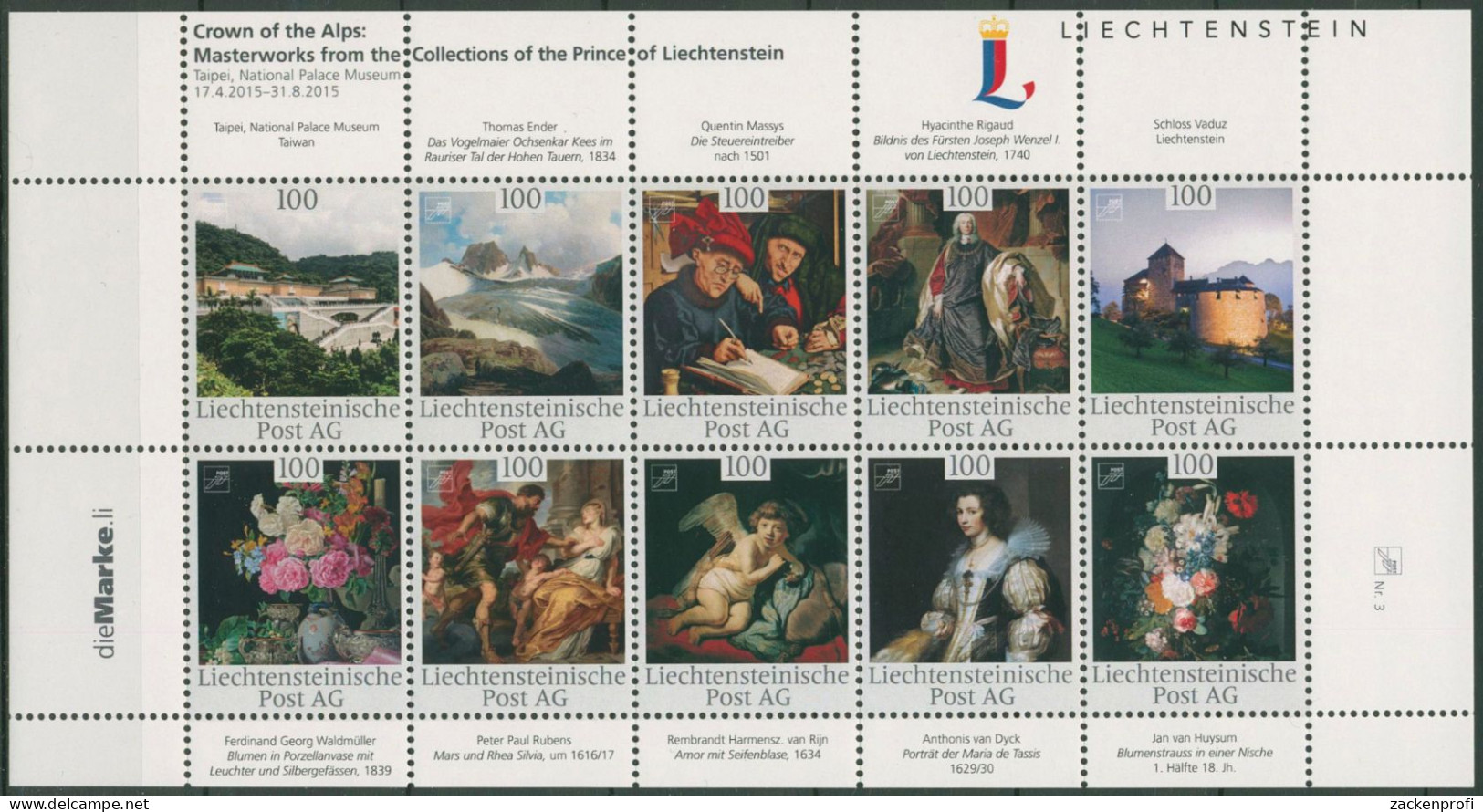 Liechtenstein 2015 Kollektionsbogen 3 Fürstli. Kunstsammlung Postfrisch (C60422) - Blokken