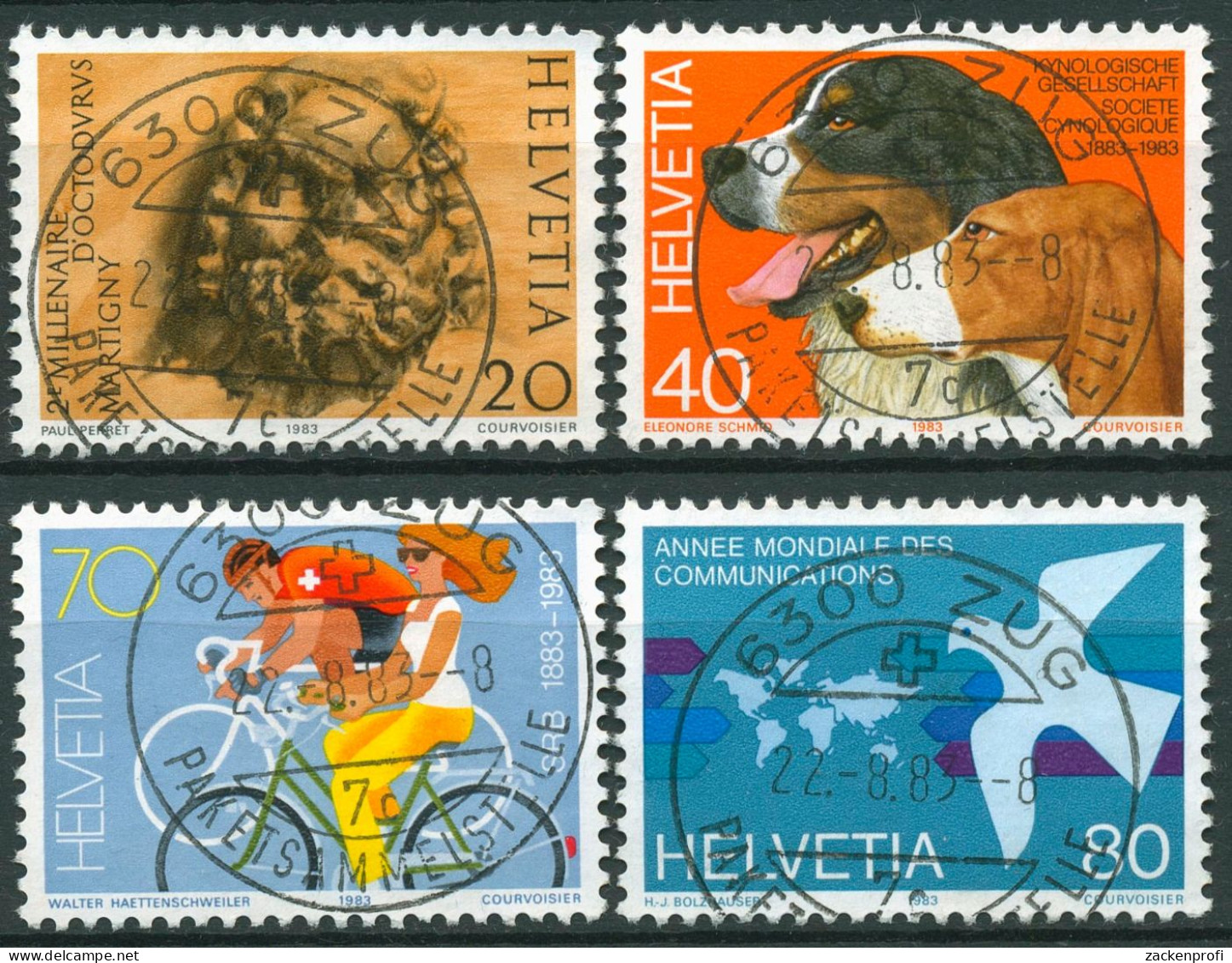 Schweiz 1983 Ereignisse Hunde Radsport Kommunikation 1256/59 Gestempelt - Usati