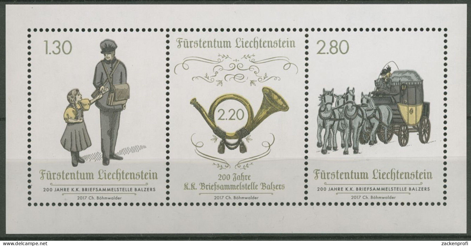 Liechtenstein 2017 200 Jahre Post Postbote Block 30 Postfrisch (C60374) - Blocks & Sheetlets & Panes