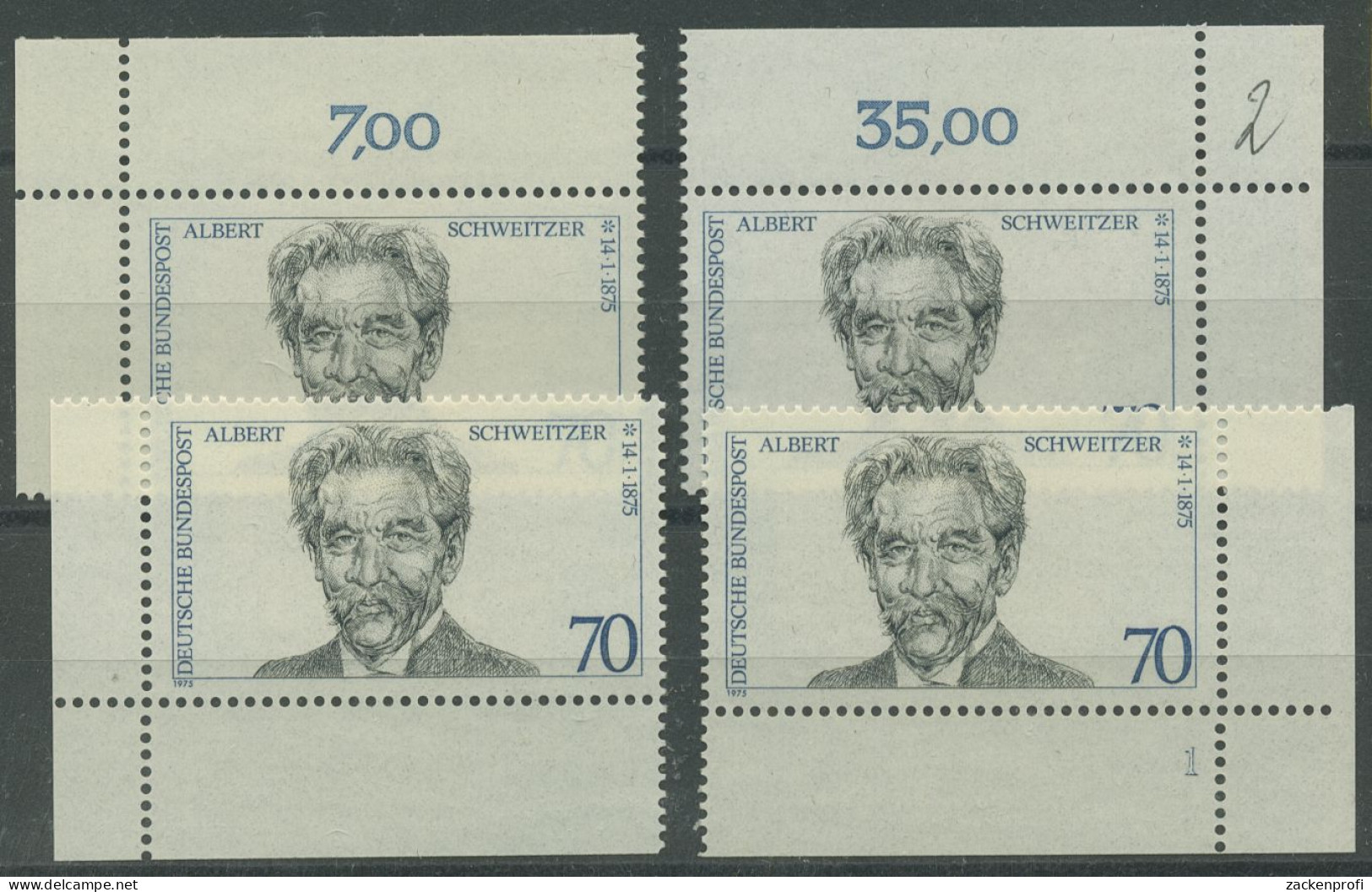 Bund 1975 Albert Schweitzer 830 Alle 4 Ecken Postfrisch (E572), Beschriftet - Ungebraucht