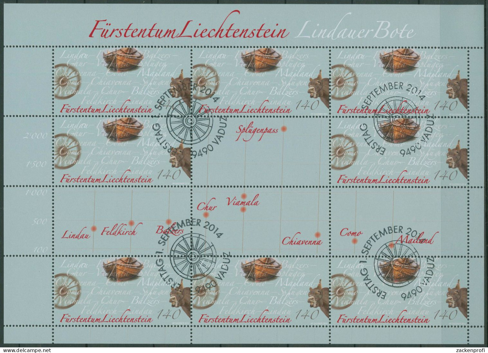 Liechtenstein 2014 Botendienst Lindau-Mailand 1721 K Gestempelt (C60386) - Blokken