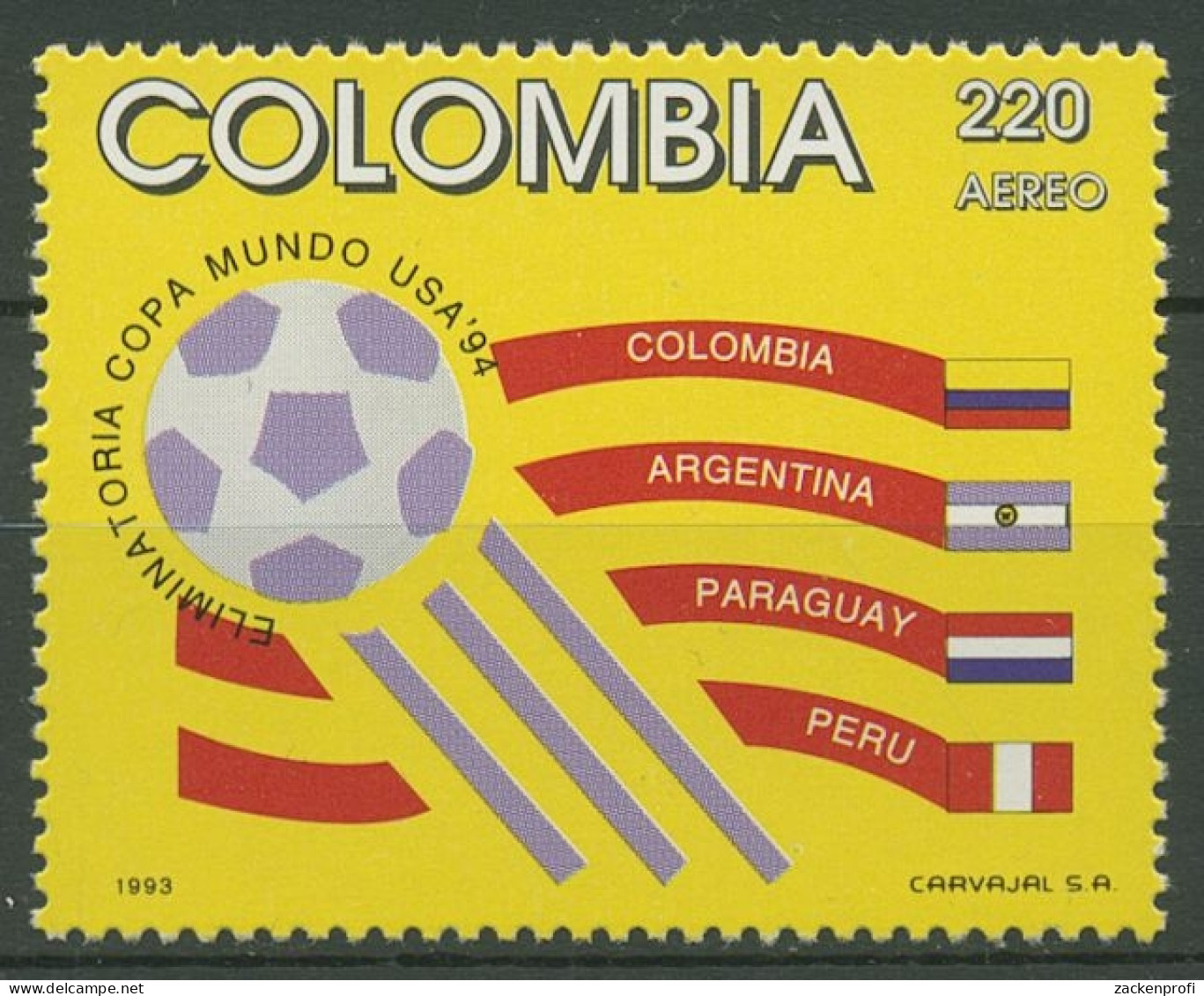 Kolumbien 1993 Fußball-WM USA'94 Qualifikation 1906 Postfrisch - Kolumbien