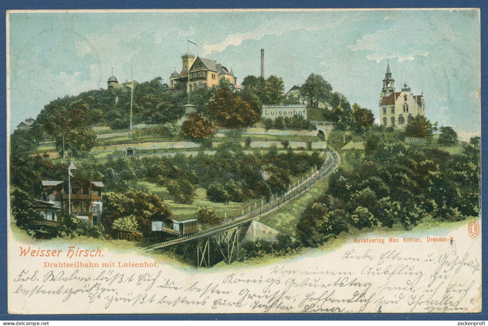 Weisser Hirsch, Drahtseilbahn Mit Luisenhof, Gelaufen 1902 (AK4481) - Dresden