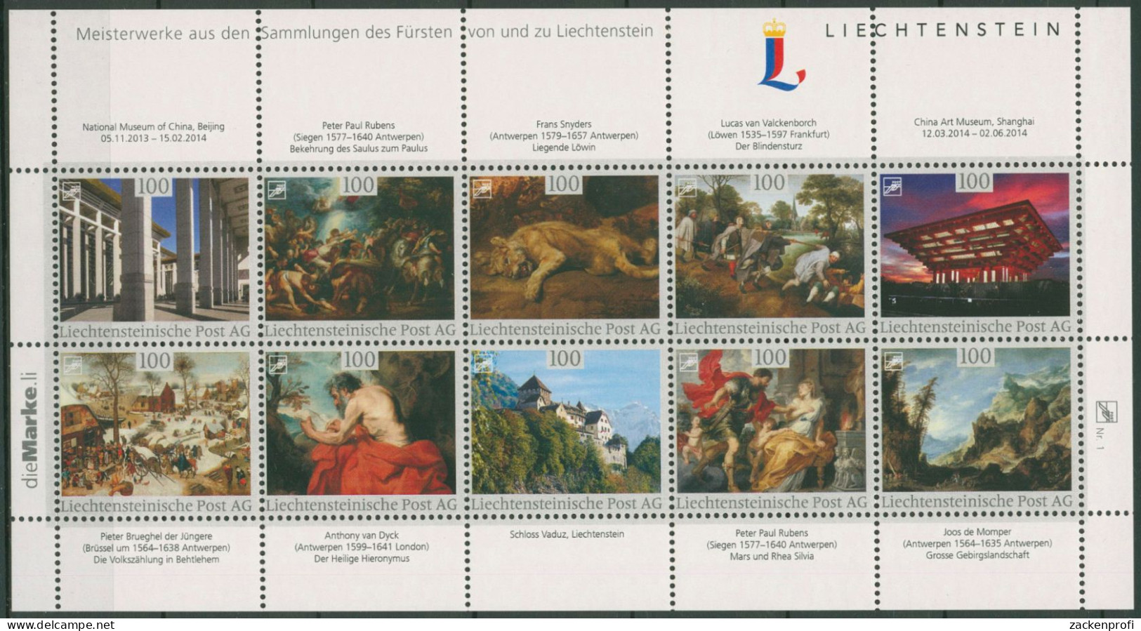 Liechtenstein 2013 Kollektionsbogen 1 Fürstli. Kunstsammlung Postfrisch (C60420) - Bloques & Hojas