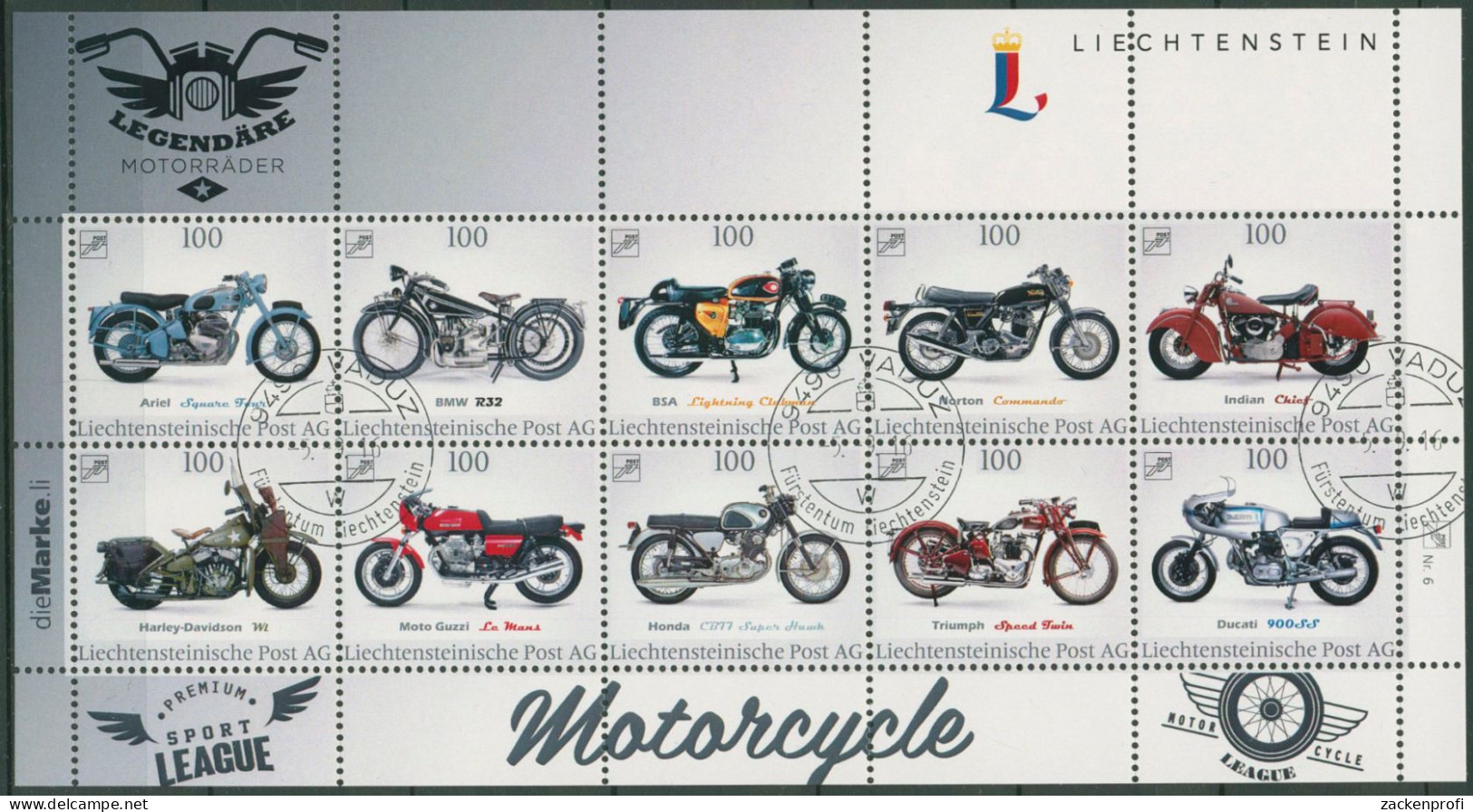 Liechtenstein 2016 Kollektionsbogen 6 Motorräder Gestempelt (C60426) - Blocks & Sheetlets & Panes