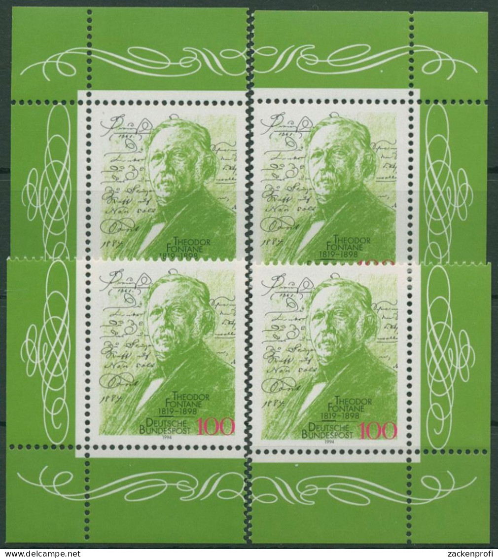 Bund 1994 Dichter Theodor Fontane 1767 Alle 4 Ecken Postfrisch (E2312) - Unused Stamps