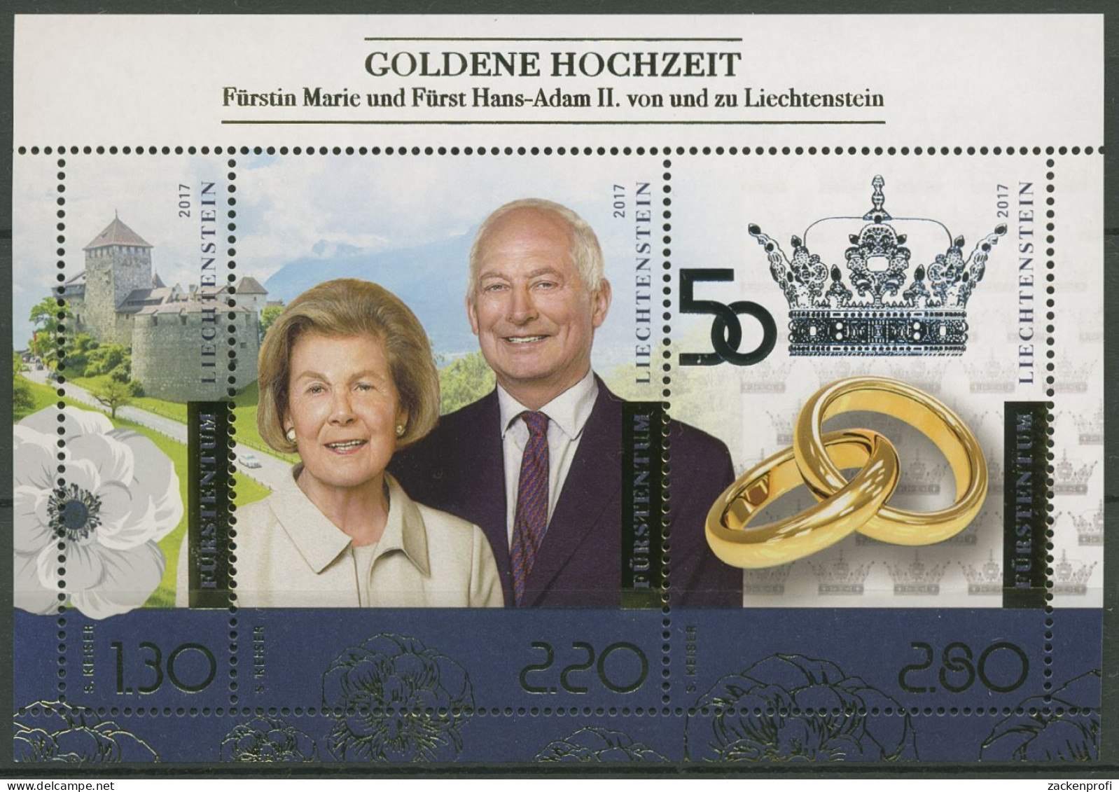 Liechtenstein 2017 Fürstenpaar Goldene Hochzeit Block 29 A Postfrisch (C60373) - Bloques & Hojas