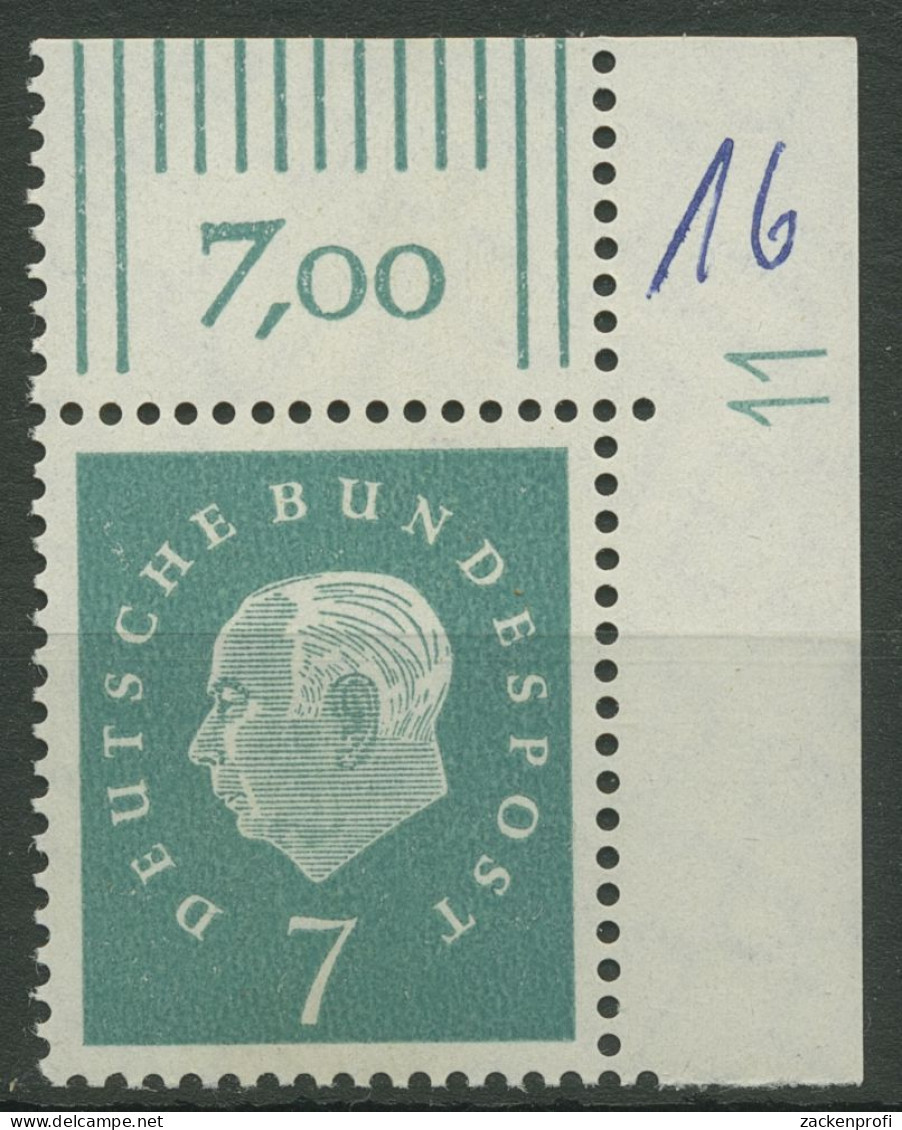 Bund 1959 Heuss Medaillon Mit Druckerzeichen 302 DZ 11 Ecke 2 Postfrisch - Ungebraucht