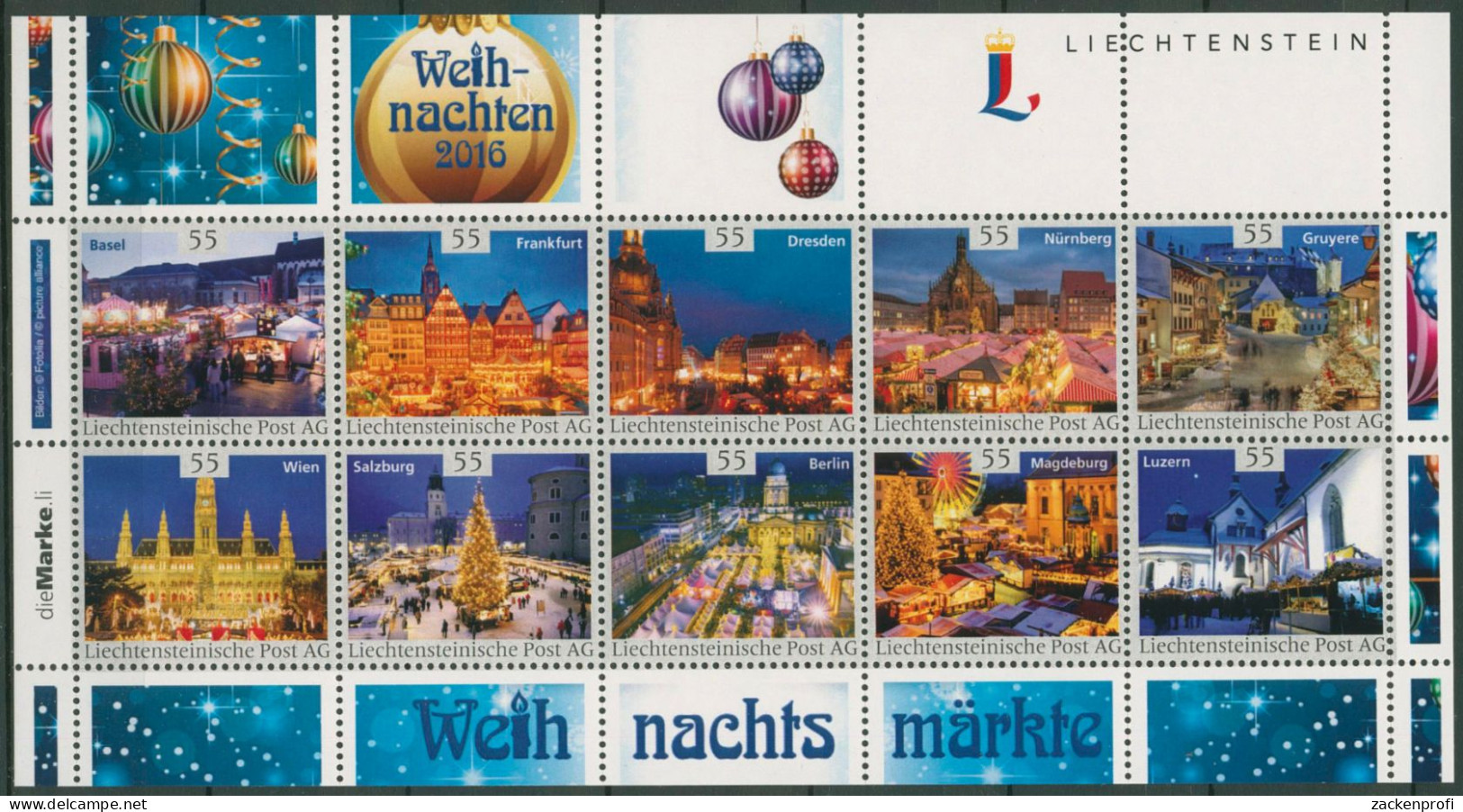 Liechtenstein 2016 Kollektionsbogen Weihnachtsmärkte Postfrisch (C60414) - Blokken