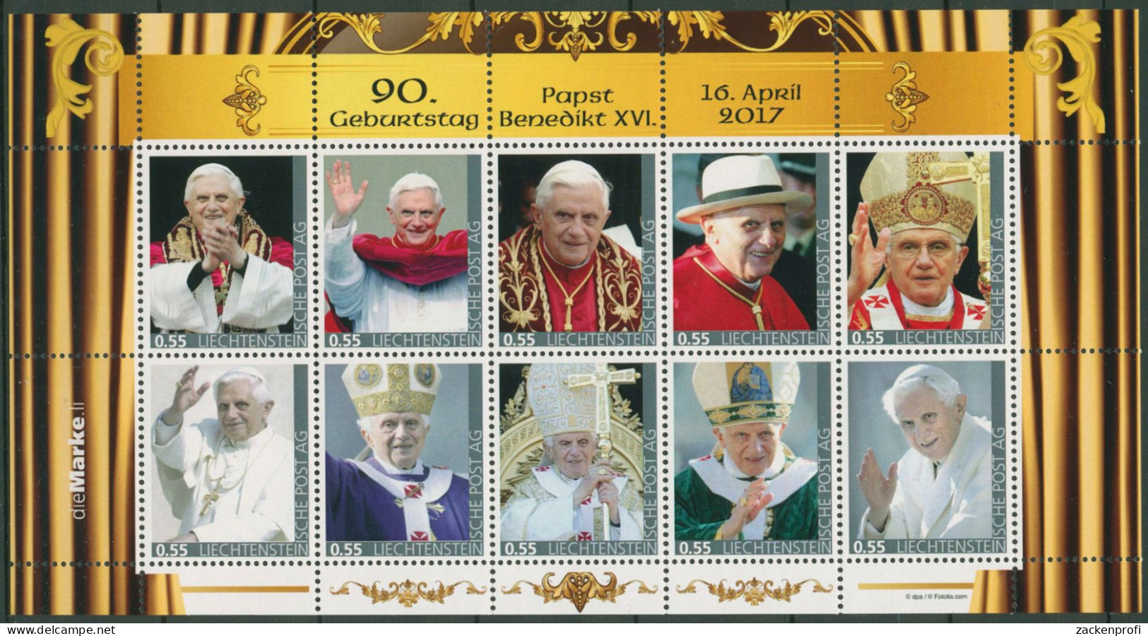 Liechtenstein 2016 Kollektionsbogen Papst Benedikt XVI. Postfrisch (C60411) - Blocs & Feuillets