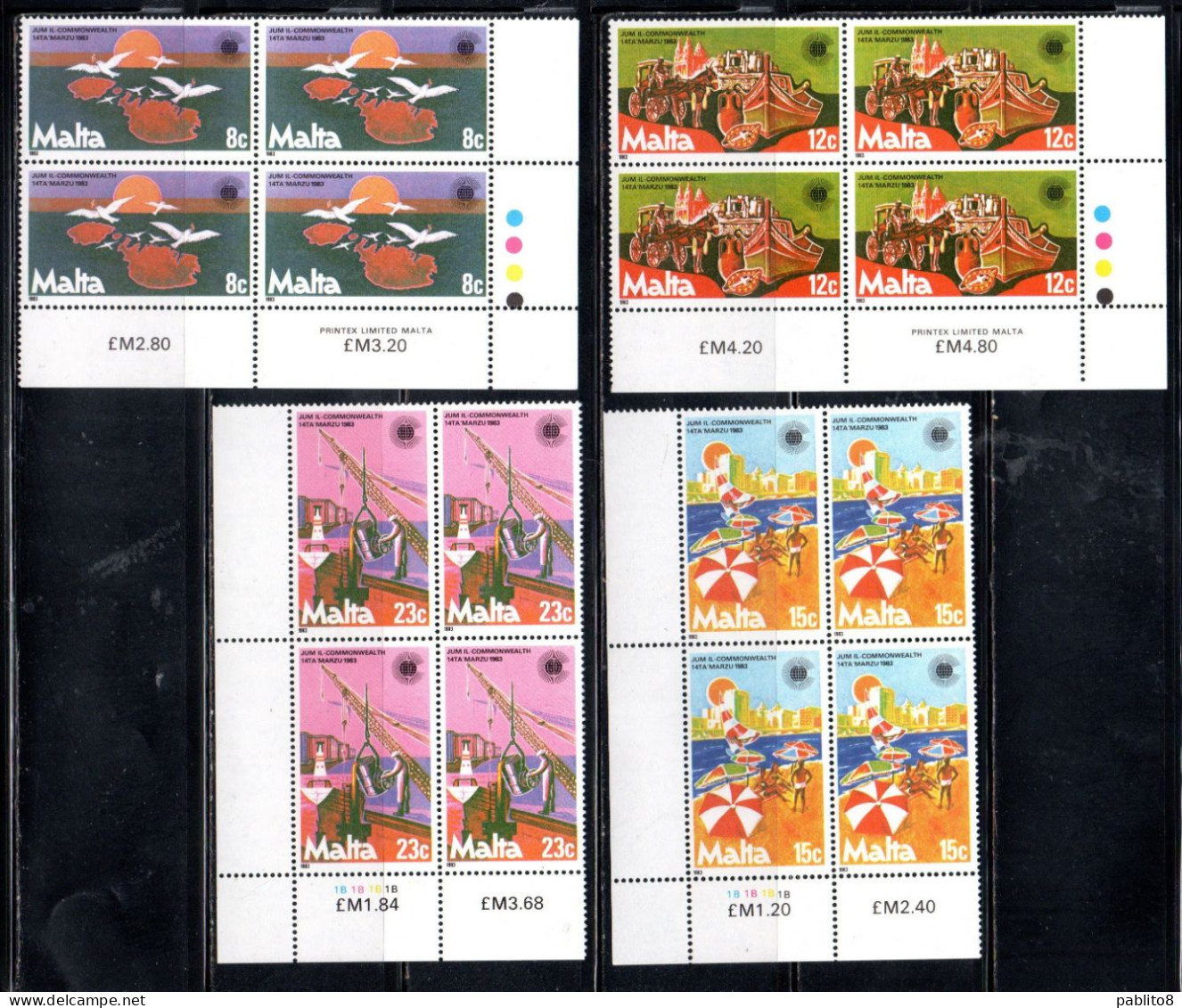 MALTA 1983 COMMONWEALTH DAY GIORNATA COMPLETE SET SERIE COMPLETA BLOCK QUARTINA MNH - Malte