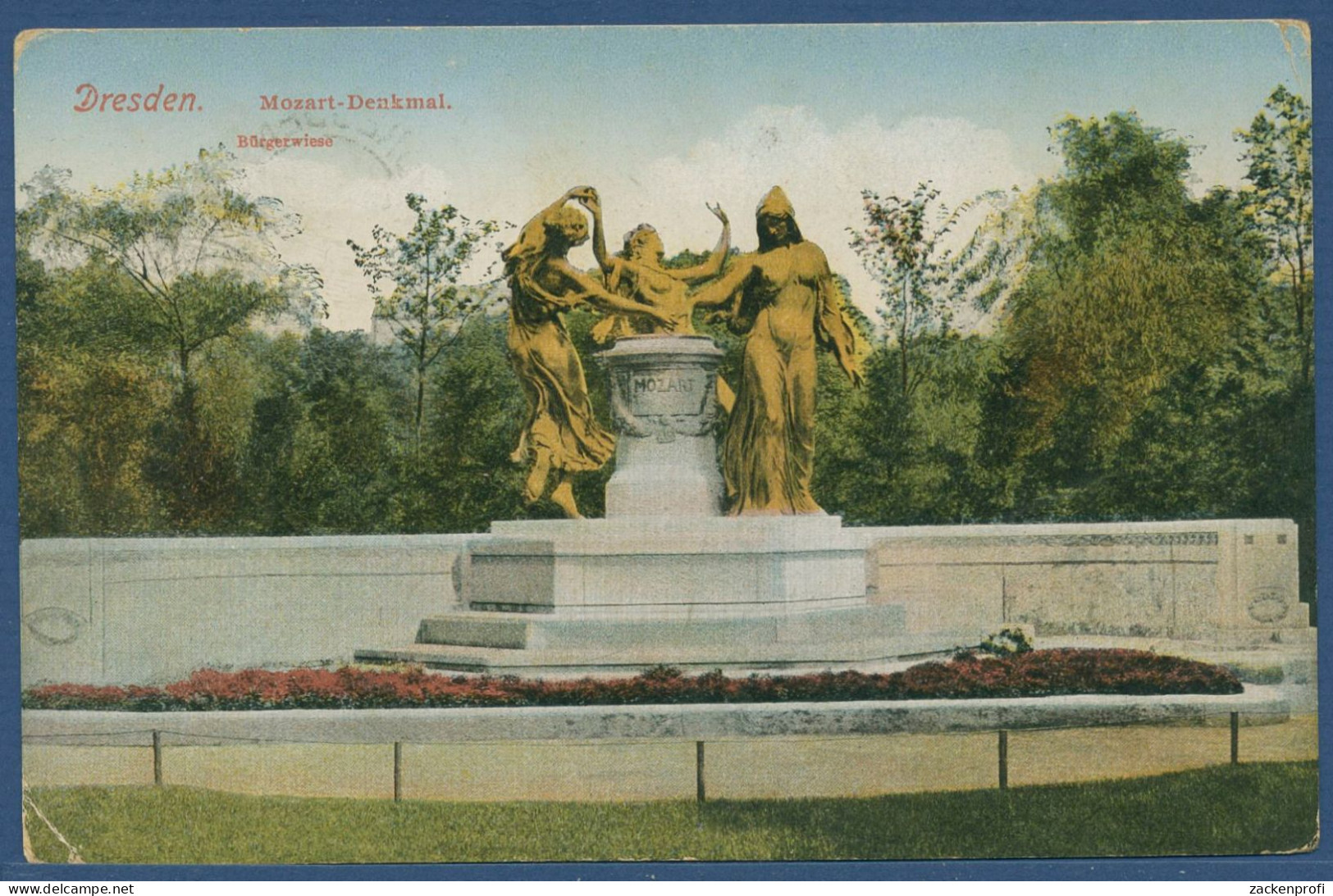 Dresden Mozart-Denkmal Auf Der Bürgerwiese, Gelaufen 1917 Als Feldpost (AK4487) - Dresden