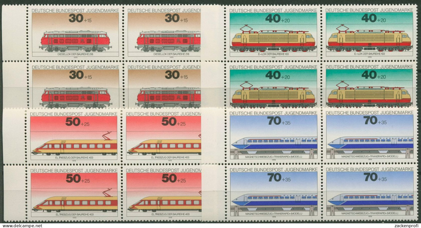 Bund 1975 Jugend: Lokomotiven 836/39 4er-Block Postfrisch - Neufs