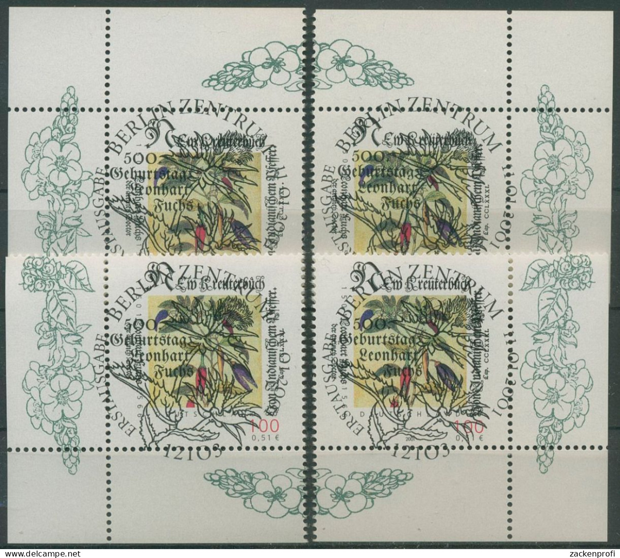 Bund 2001 Kräuterbuch Leonhart Fuchs 2161 Alle 4 Ecken TOP-ESST Berlin (E3291) - Used Stamps